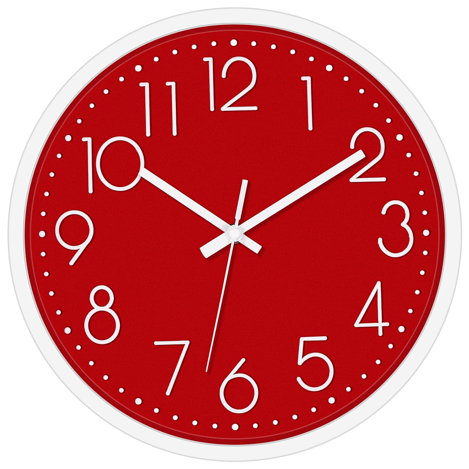 Lumuasky Modern Wall Clock, Silent Non-Ticking Battery Operated Decorative Living Room Decoration Items Clock for Bedrooms Office Kitchen (Red White, 12 inch)