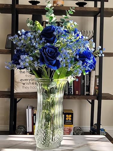 Miniatura 3 de DEEMEI 18 ramos de flores artificiales de eucalipto falsas de flores de gypsophila azules artificiales de tacto real para bodas, arreglos florales,