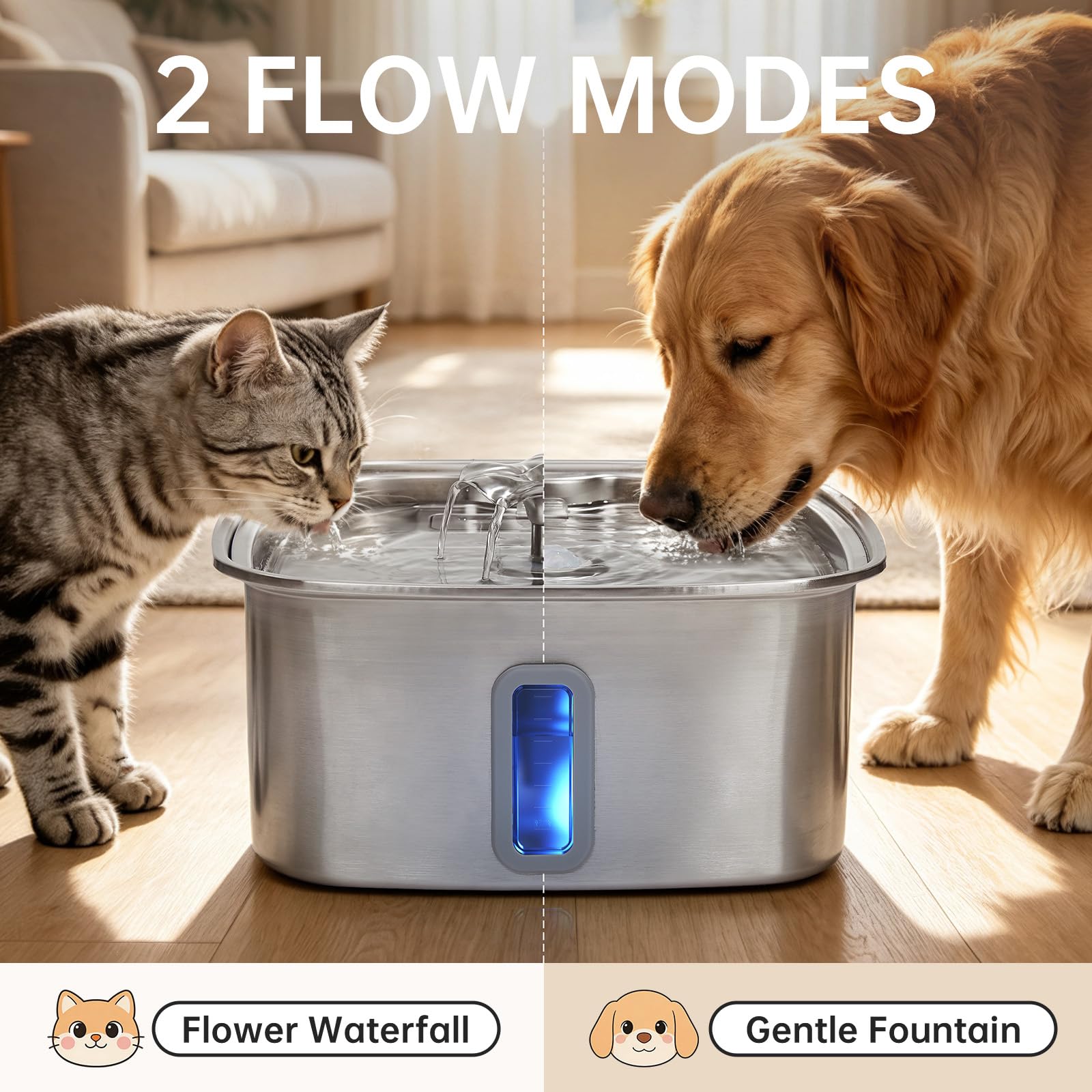 Veken Innovation Award Winner Stainless Steel Dog Fountain, 237oz, C2 Max view 9