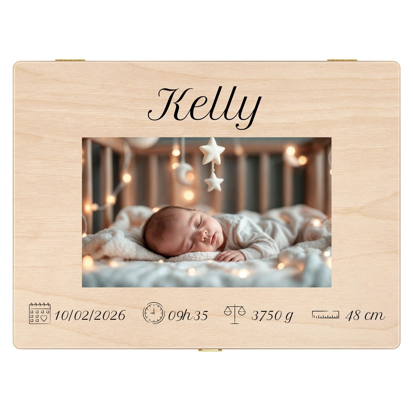 Maverton Boite Souvenir Bebe Personnalisable - Cadeau Naissance Personnalisé - L/XL Boite de Rangement avec Couvercle en Bois de Pin Naturel - Cadeau Noel - Cadeau Anniversaire Enfant Personnalisé