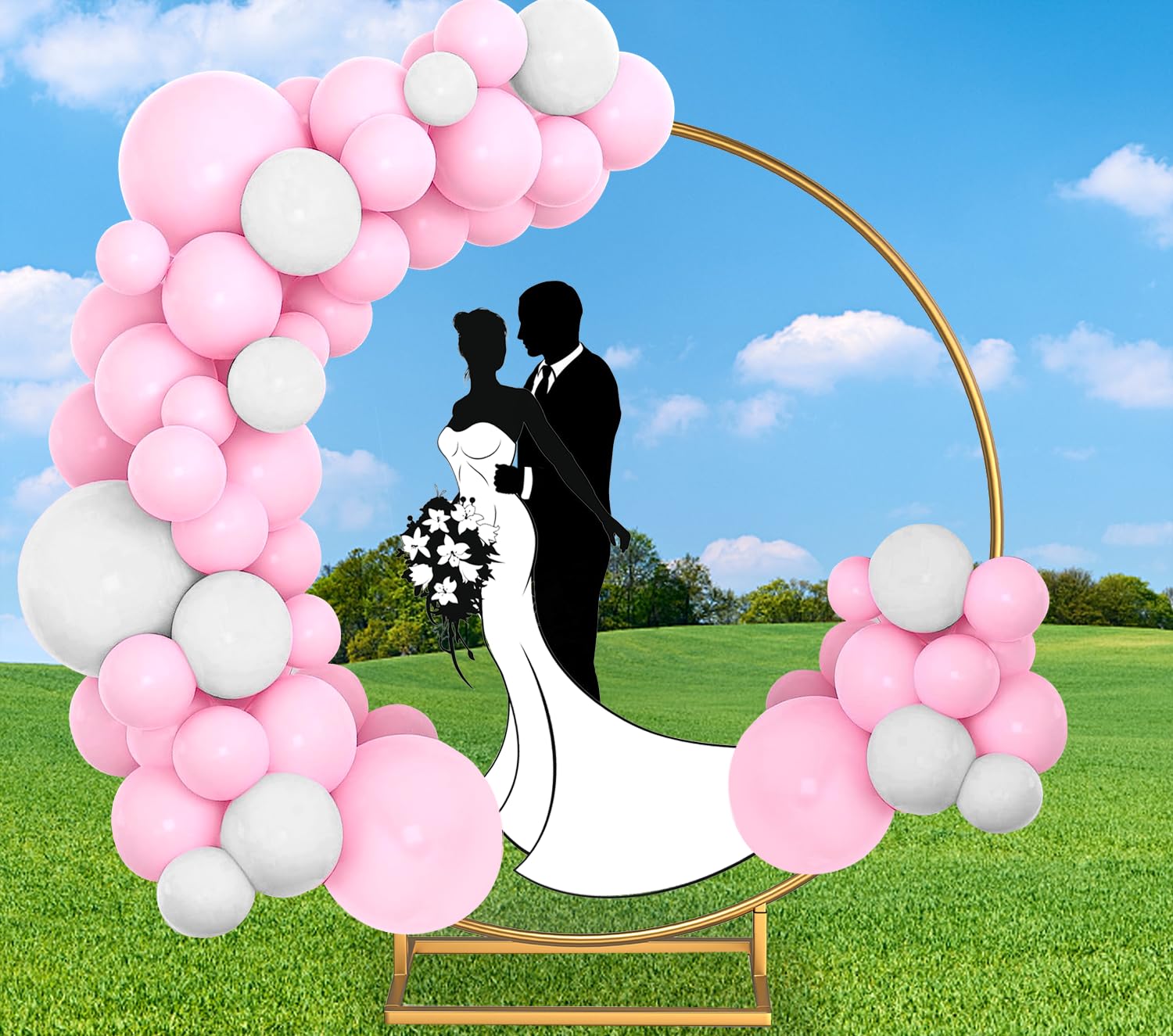 Photo 1 of Moeput Round Backdrop Stand 8.2FT Large Wedding Round Balloon Arch Stand Gold 