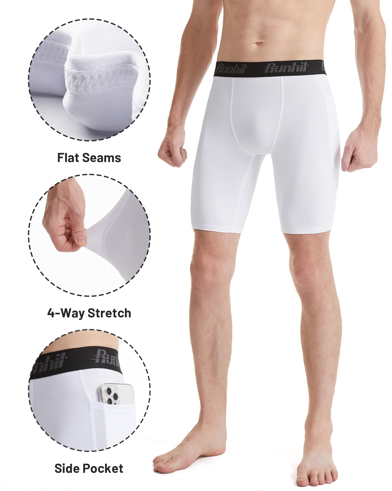Runhit Pantalones cortos de compresión para hombre con bolsillos, pantalones cortos deportivos de 9 pulgadas para entrenamiento, deportes, correr, ropa interior de elastano