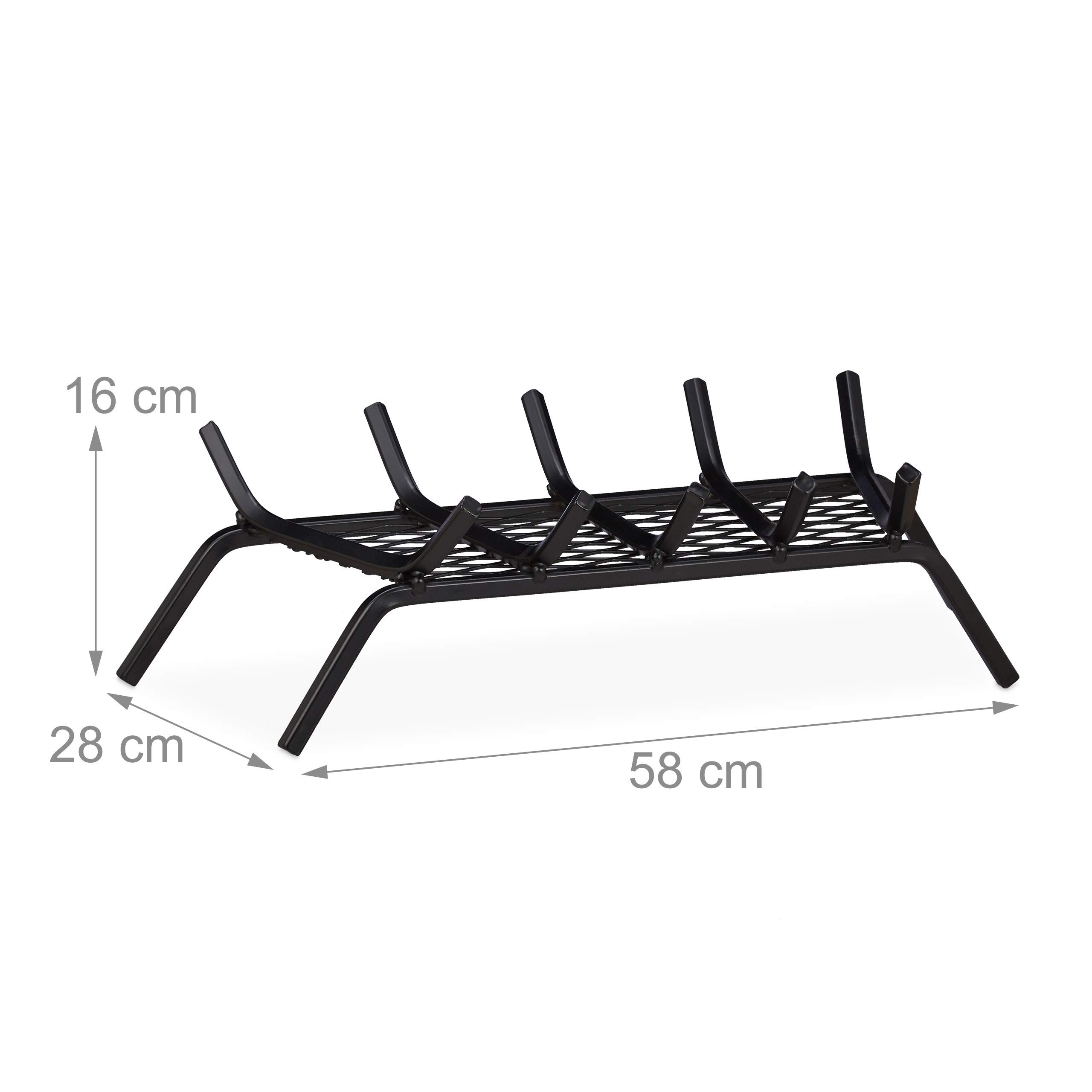 relaxdays 10028778_59 acier, porte-bûches solide, HxlxP 16x58x28 cm bois de cheminée, grill, support pieds, noir, 16 x 58 x 28 cm