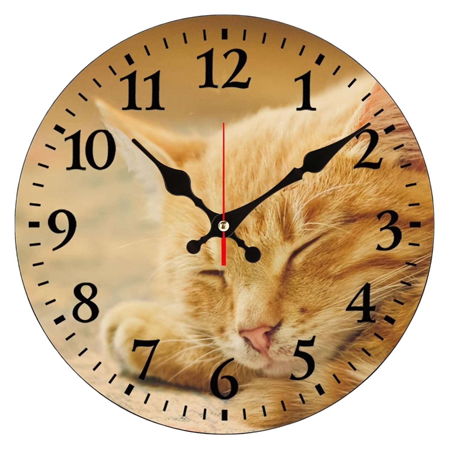 astylishome Large Wall Clock Cat Round Simple Installation Modern Decorative Clocks Silent Non Ticking for Bedroom Living Room Office School Home Decor 1604