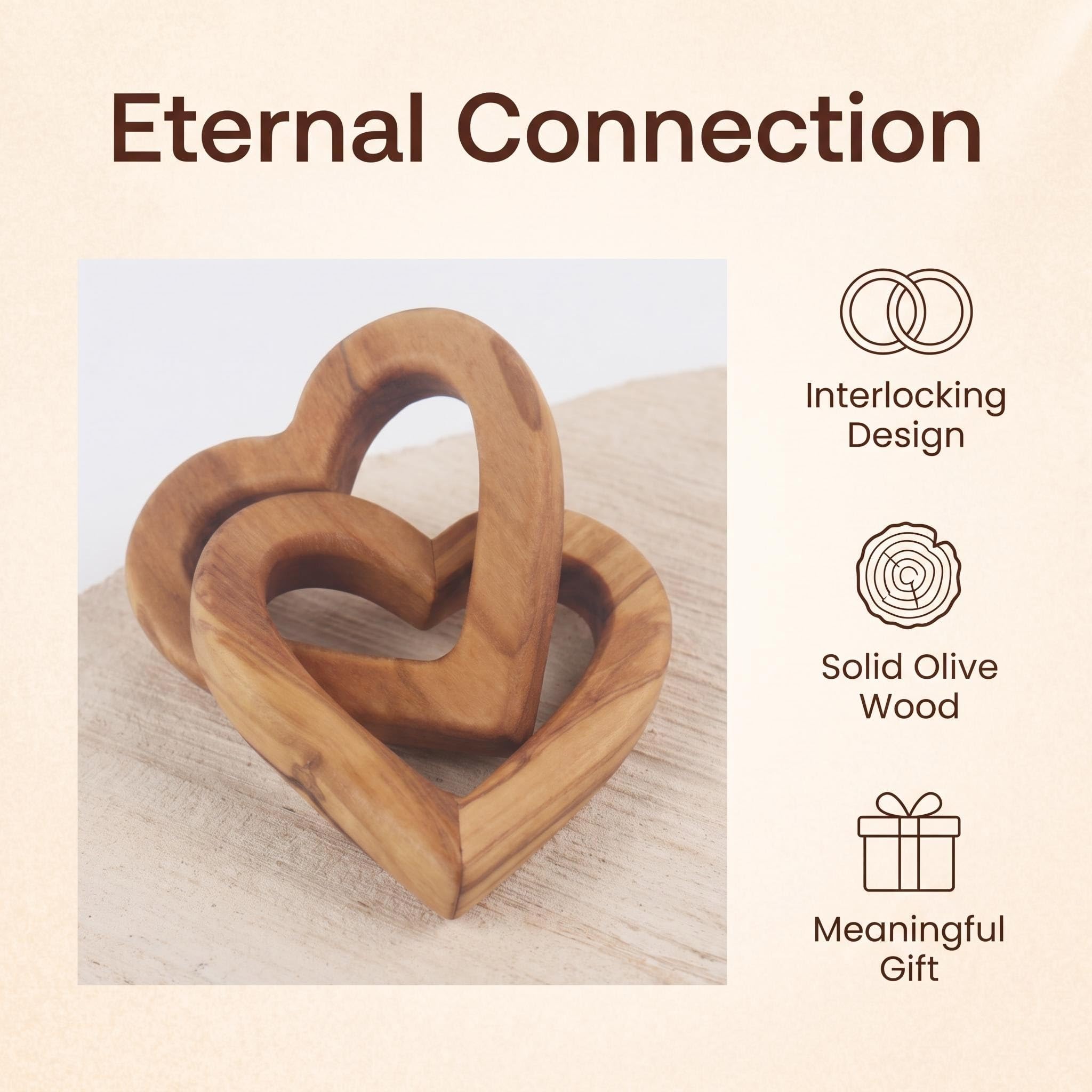 Corazones de madera de olivo entrelazados, regalo del día de San Valentín para compromiso, aniversario, boda, corazones de madera de olivo entrelazados unidos a mano, decoración del hogar (M)