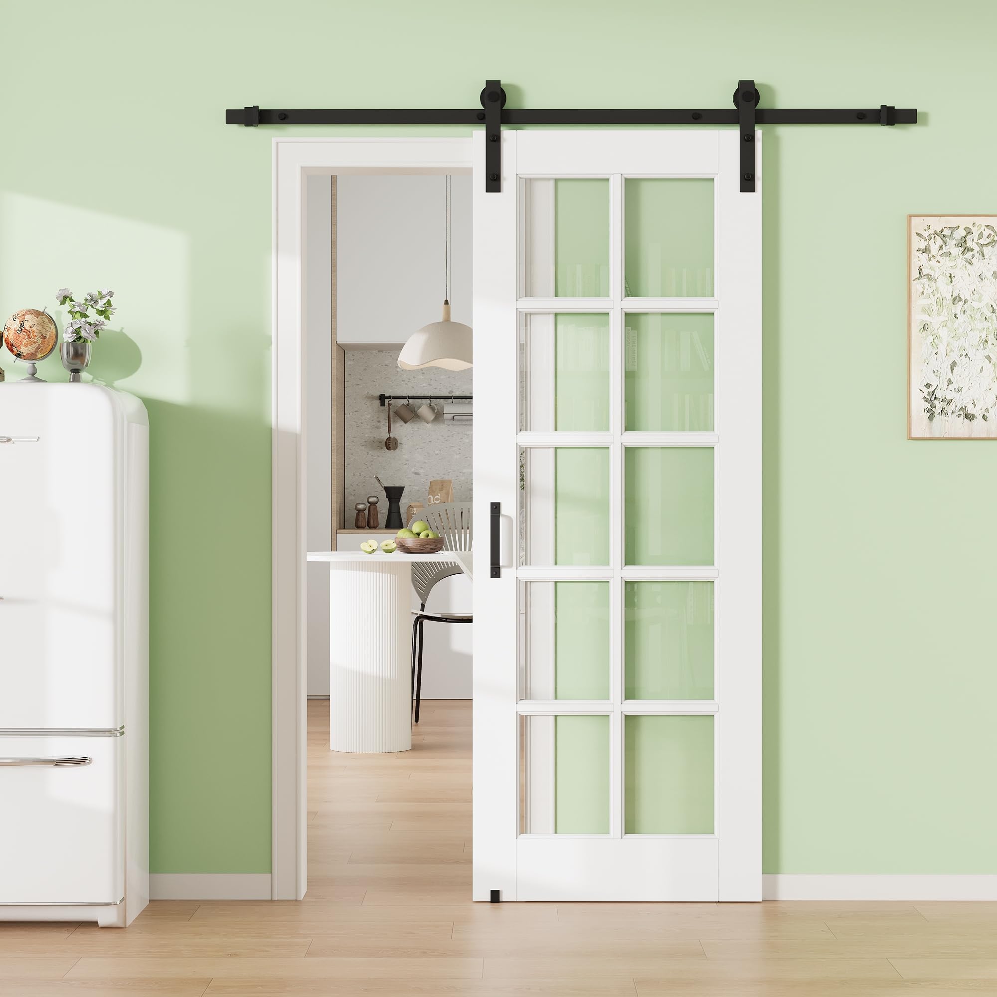 36" x 80" 10-Lite Tempered Clear Glass Sliding Barn Door with 72" Track