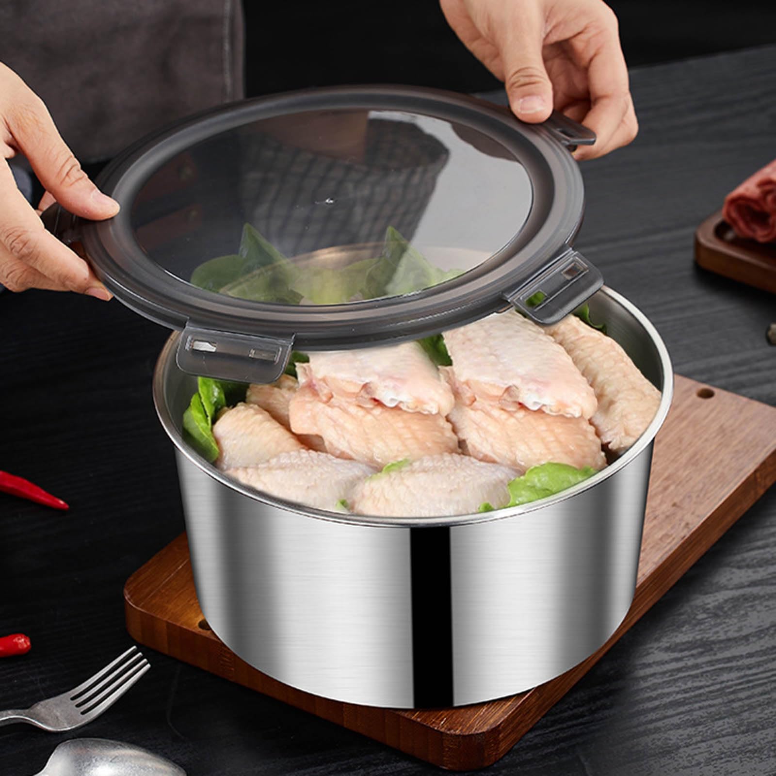 5 Stück Edelstahl-Lebensmittelbehälter, tragbare Lunchbox mit Deckel, stapelbare runde Aufbewahrungsschalen für Zuhause und draußen, stapelbare Lebensmittelaufbewahrungsschalen