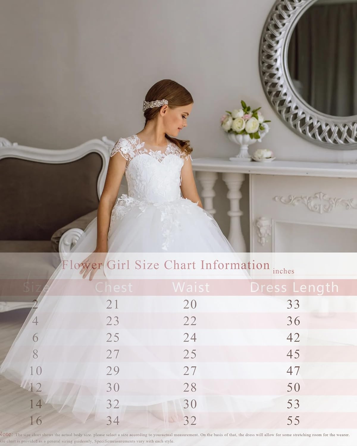 Flower Girls Dresses for Wedding Lace Appliques First Communion Dresses Party Ball Gowns with Bow-Knot 16 White
