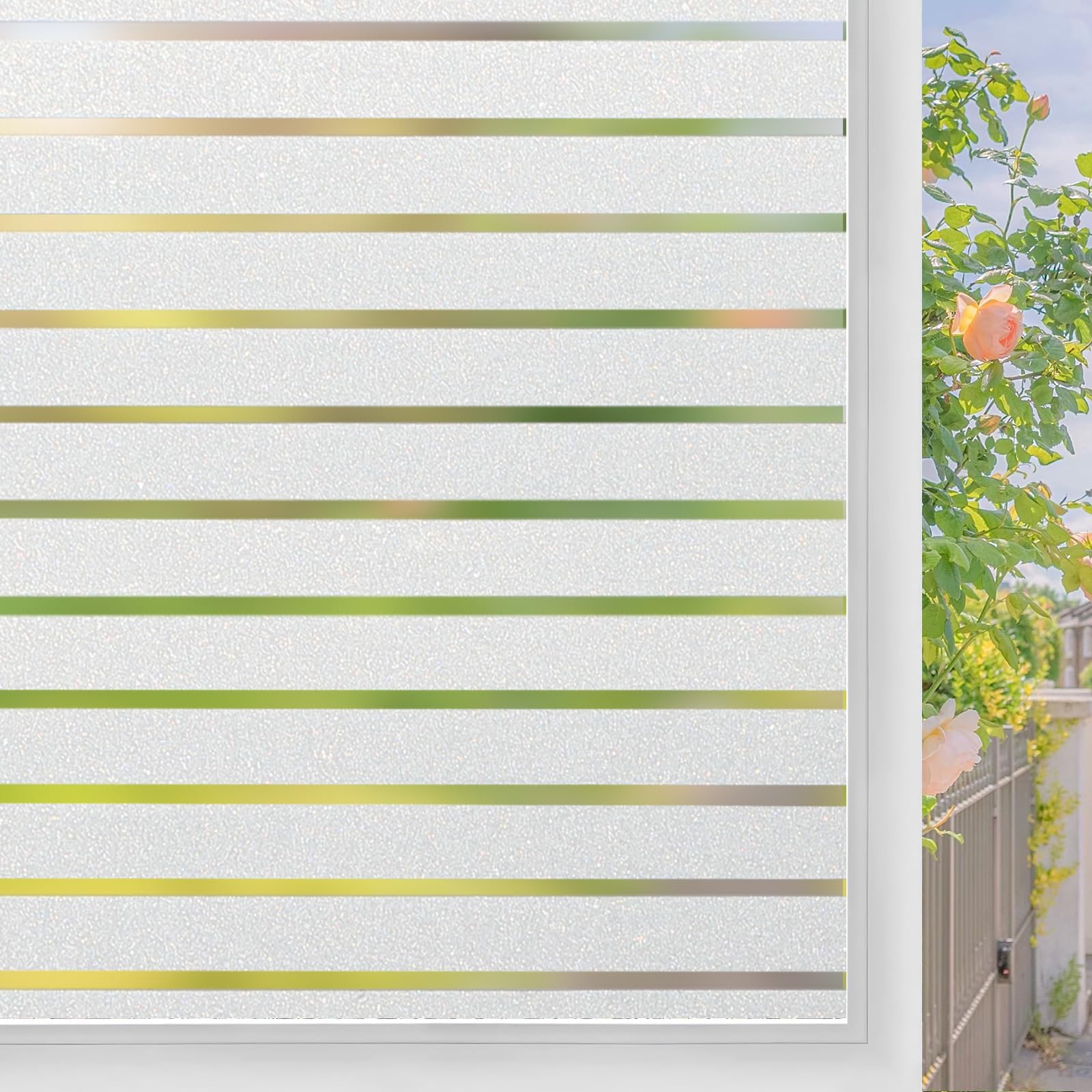 Lifetree Window Film Privacy for Glass Windows Static Cling Stripe Patterns Frosted Window Film No Glue Heat Reflective Sticker For Home Office (Opaque, 44.5 * 300 cm)