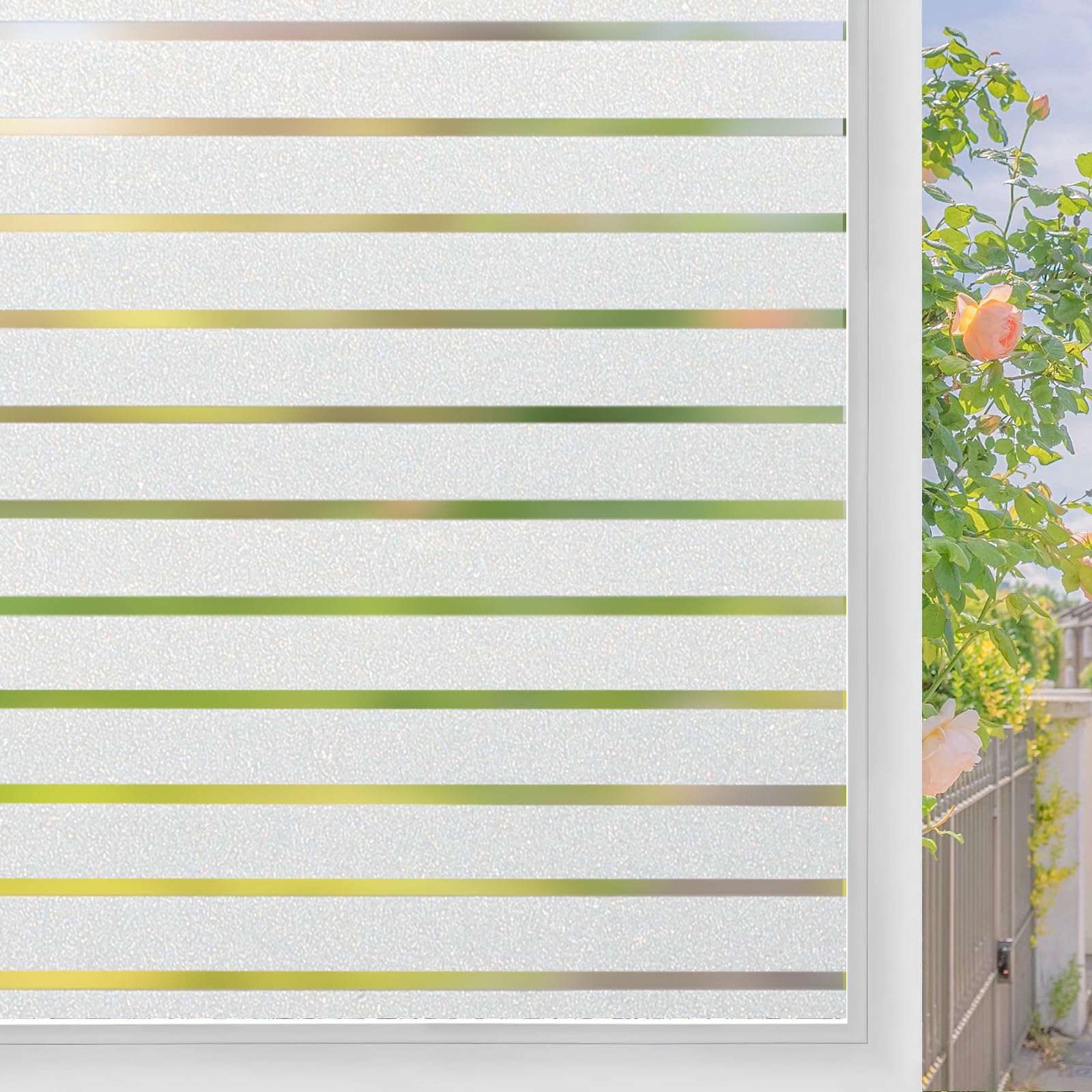 Lifetree Window Film Privacy for Glass Windows 44.5 x 300 cm, Static Cling Stripe Patterns Frosted Window Film No Glue Heat Reflective Sticker For Home Office