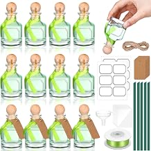Baderke 12 Pcs 50 ml /1.7 oz Patron Shot Bottles Empty for Drinks Mini Tequila Shot Bottles Patron with Cork Lids Green Ribbon Reusable Glass Bottle for Weddings Birthday Party Favors DIY Crafts