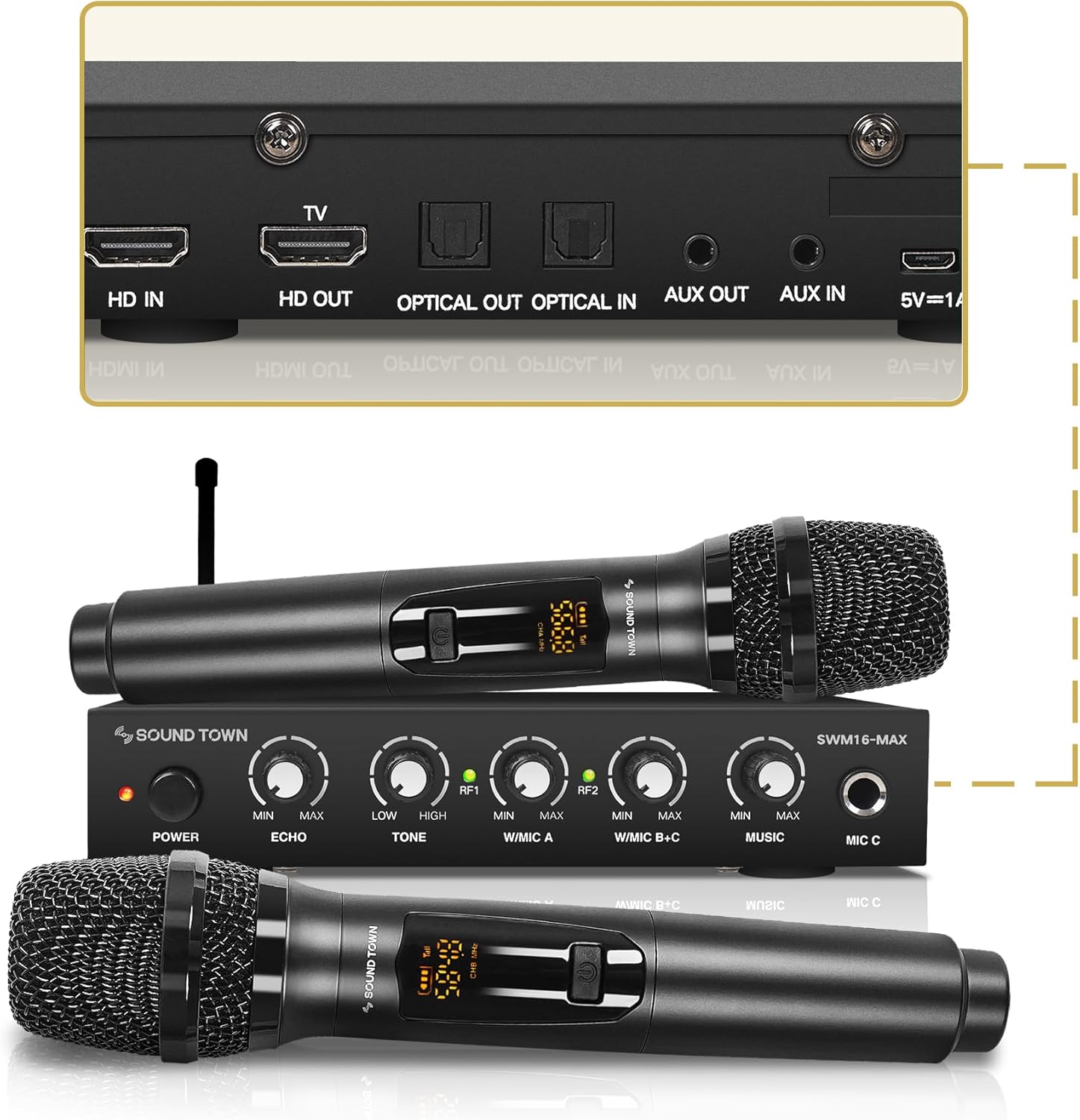 Sound Town Wireless Microphone Karaoke Mixer System with HD Audio Return Channel