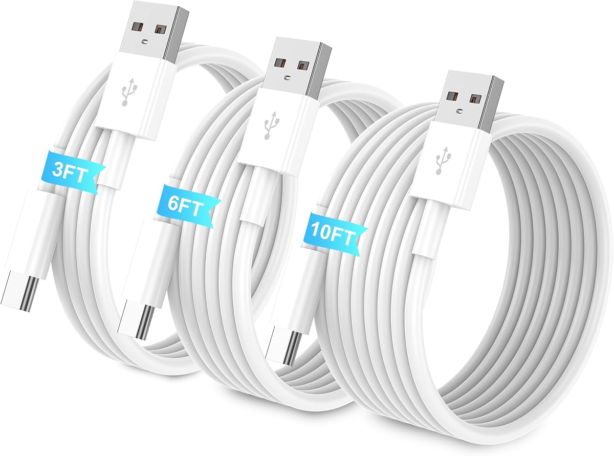 USB A to USB C Cable 3-Pack [3FT+6FT+10FT] CarPlay Fast Charging Cord | Ideal for CarPlay, Home, Office & Daily Travel Charging; Compatible with iPhone 17/16/15, Pixel, Samsung Galaxy & Note