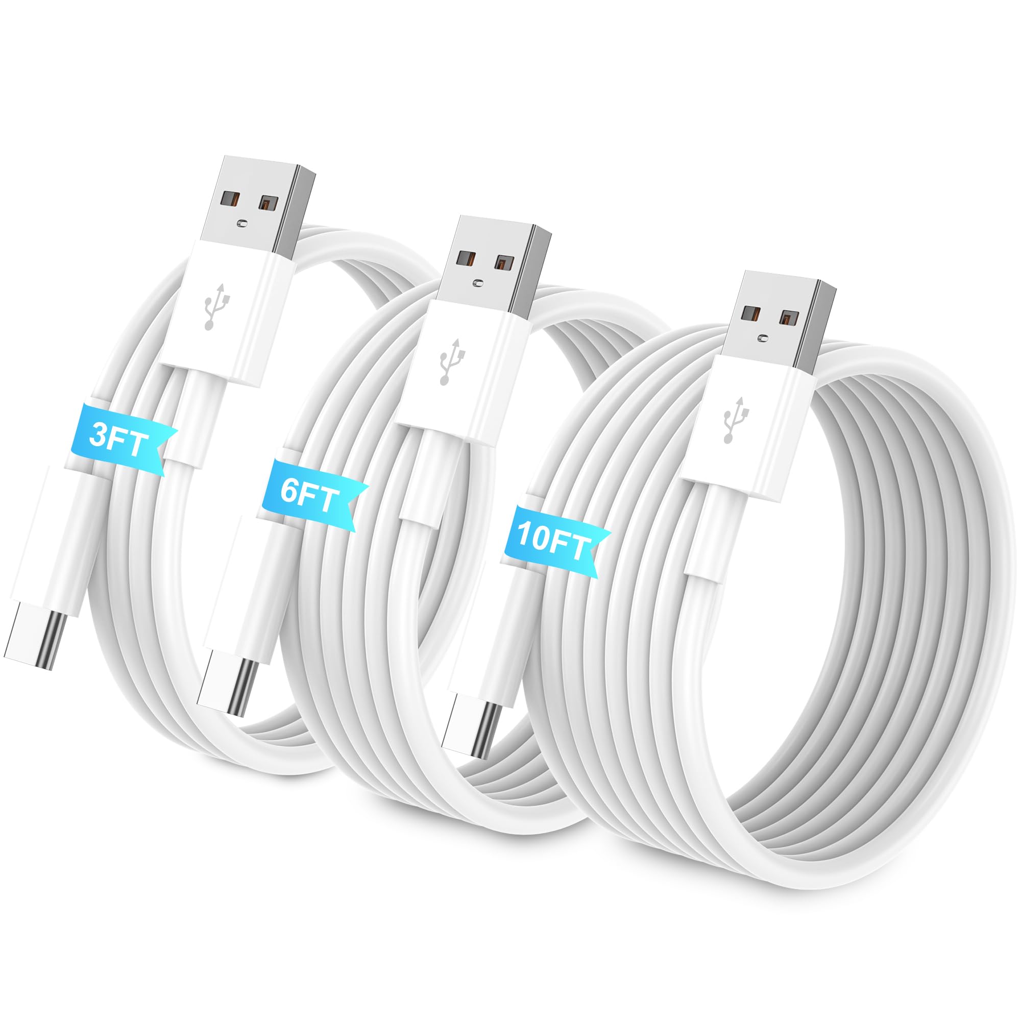 Cavo di ricarica per auto Carplay per iPhone 17, 16, 15, confezione da 3, 90 cm, 1,8 m, 3 m, da USB A a USB C, per Apple 17, 16, 15 Pro/Pro Max/Plus, cavo di tipo C, per Pixel, Galaxy, Note