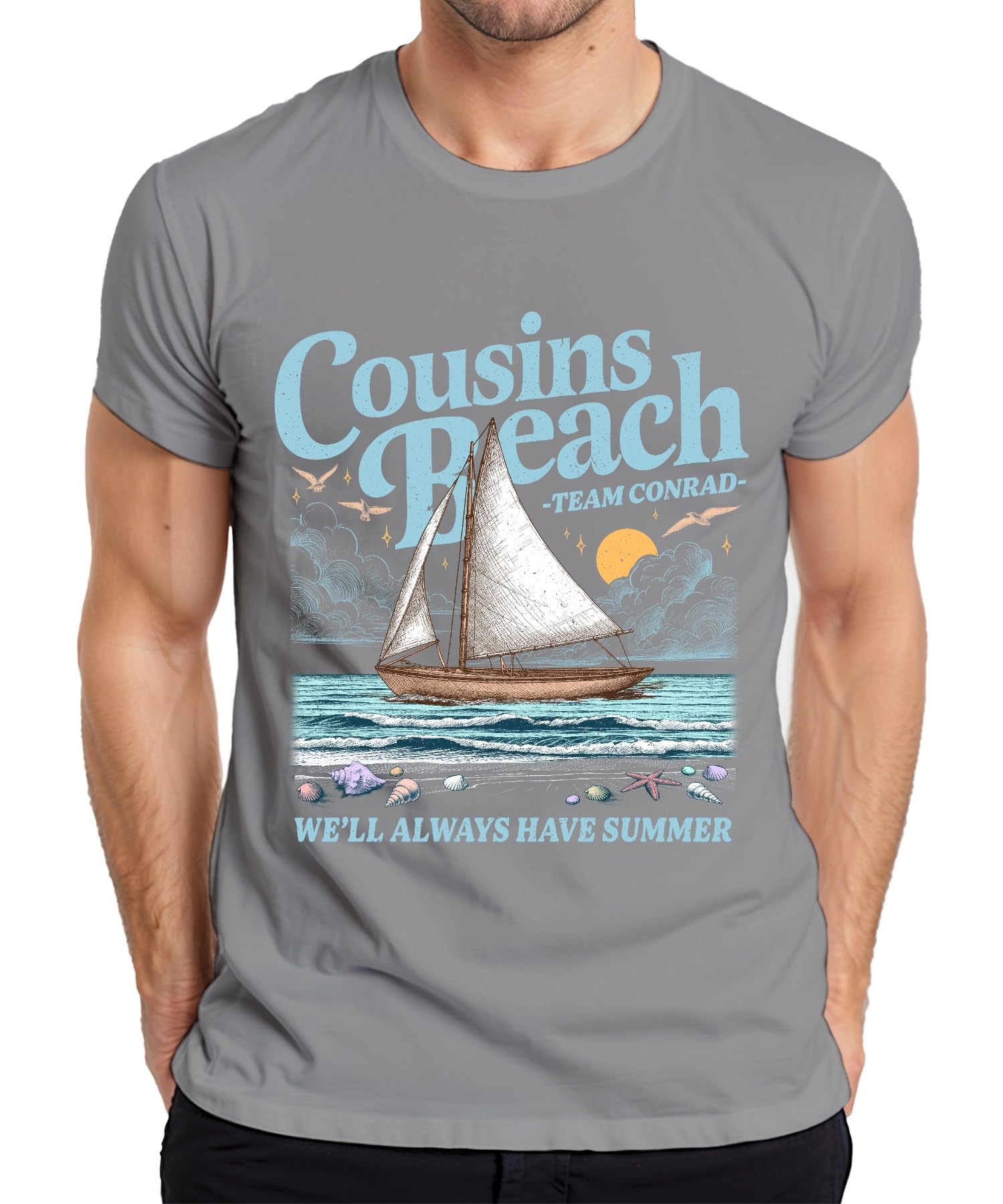 Printera Men's Gray Cousins Beach We'll Always Have Summer I Got Pretty T-Shirt, M