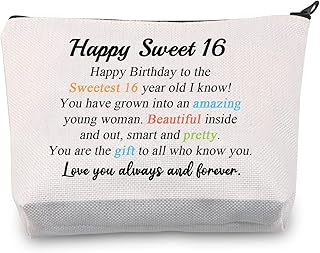 CMNIM Sweet 16 Gifts for Girls Makeup Bag 16th Birthday Gifts 16 Year Old Girl Birthday Gifts Sixteen Girl Gifts Cosmetic Bag Travel Pouch, Sweet 16 Gifts Makeup Bag, Makeup Bag