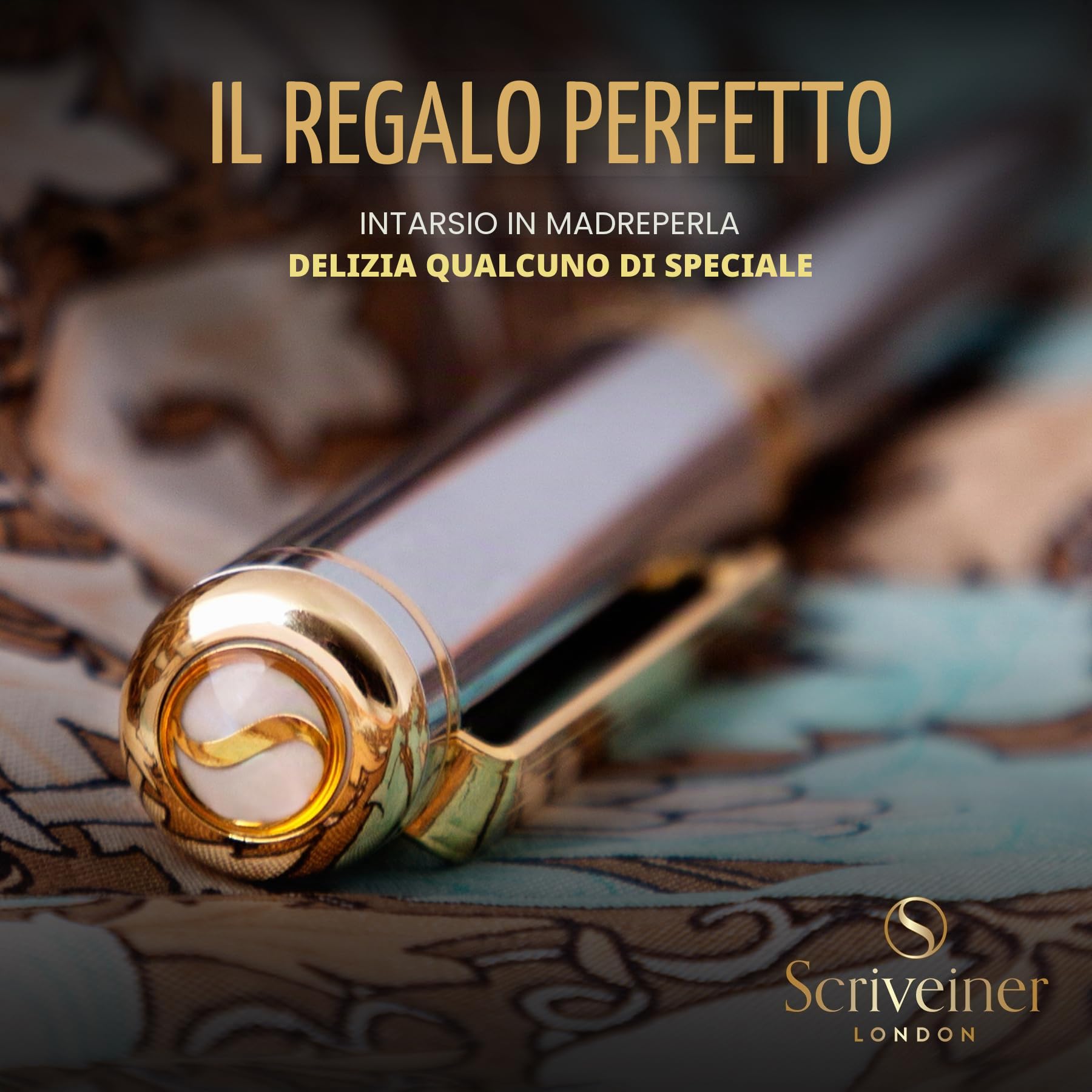 Scriveiner Penna stilografica qualità premium con finitura in Placcato in Vero Oro, Penninoi medio, argento cromato