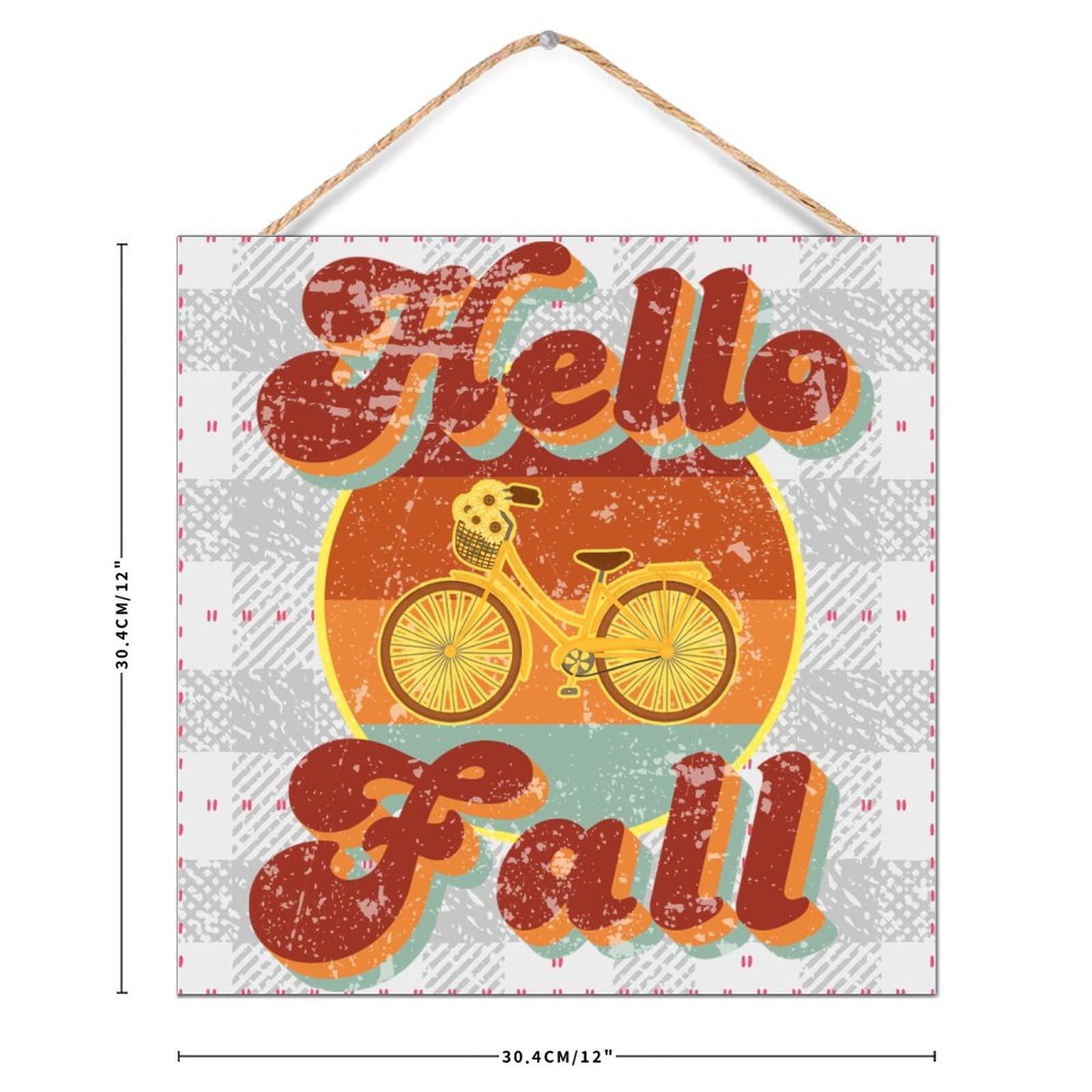 Happy Fall - Targa in legno da appendere, decorazione rustica, autunnale, zucca, foglia d'acero, decorazione da parete, per mensole, tavoli, finestre