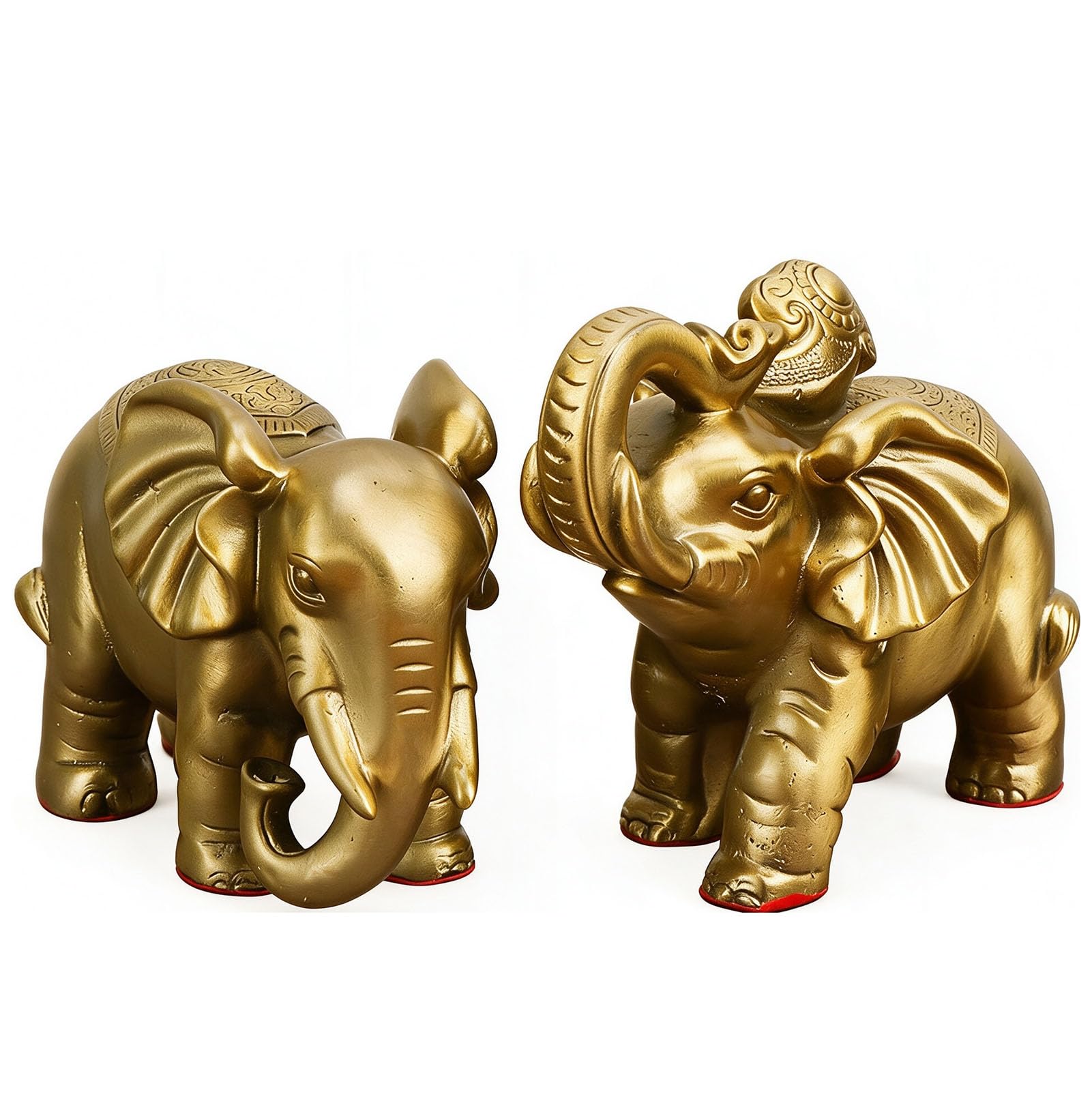 Zooeeyll Feng Shui Lucky Elephant Statue,Brass Antique Gold Accent