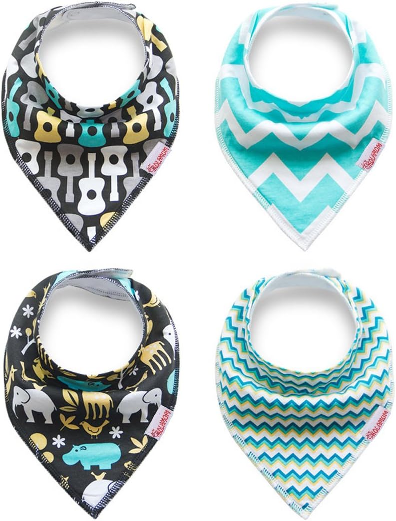 Kolamom Baby Bandana Drool Bibs 4 Pack Absorbent 100% Cotton Bib for Girls for Boys Minty Set