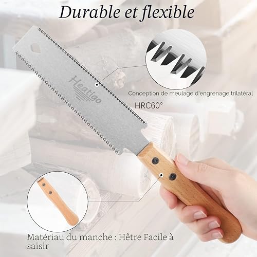 Heatigo - Sega a Mano Giapponese Piccola per Legno da Taglio Fine, Doppio Taglio 11/17 TPI, Manico in Legno, Denti Fini per Potatura e Lavorazione - 4