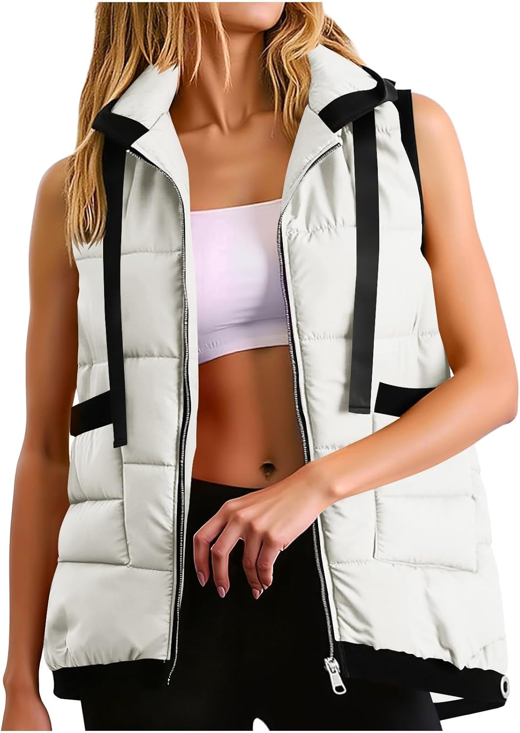 Women's Outerwear Hooded Vest Casual Thicken Qulited Winter Puffer Vest Lightweight Sleeveless Warm Padded Jacket