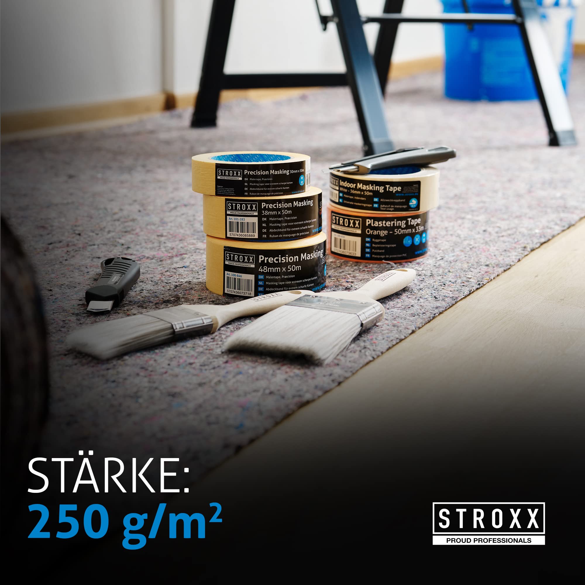STROXX – Malervlies 2 x 25m mit 250g/m² – Abdeckvlies in Profi-Qualität mit PE Anti-Rutsch Beschichtung – extra starkes Schutzvlies – mehrfach verwendbar