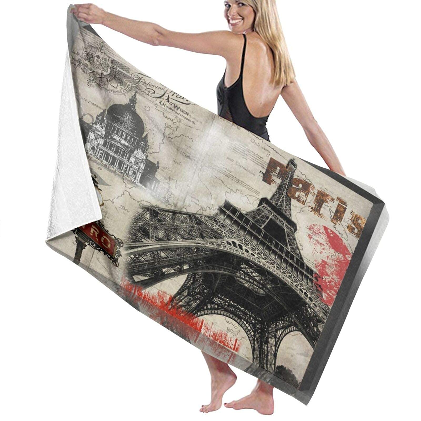 Lsjuee Paris Eiffel Tower Beach Towel for Girls Absorbent Superfine Fiber Beach Towel for Kids Girls for SPA Honeymoon Gym Fitness Cruise Swimming Class Swimming Picnic Pool 32INx52IN