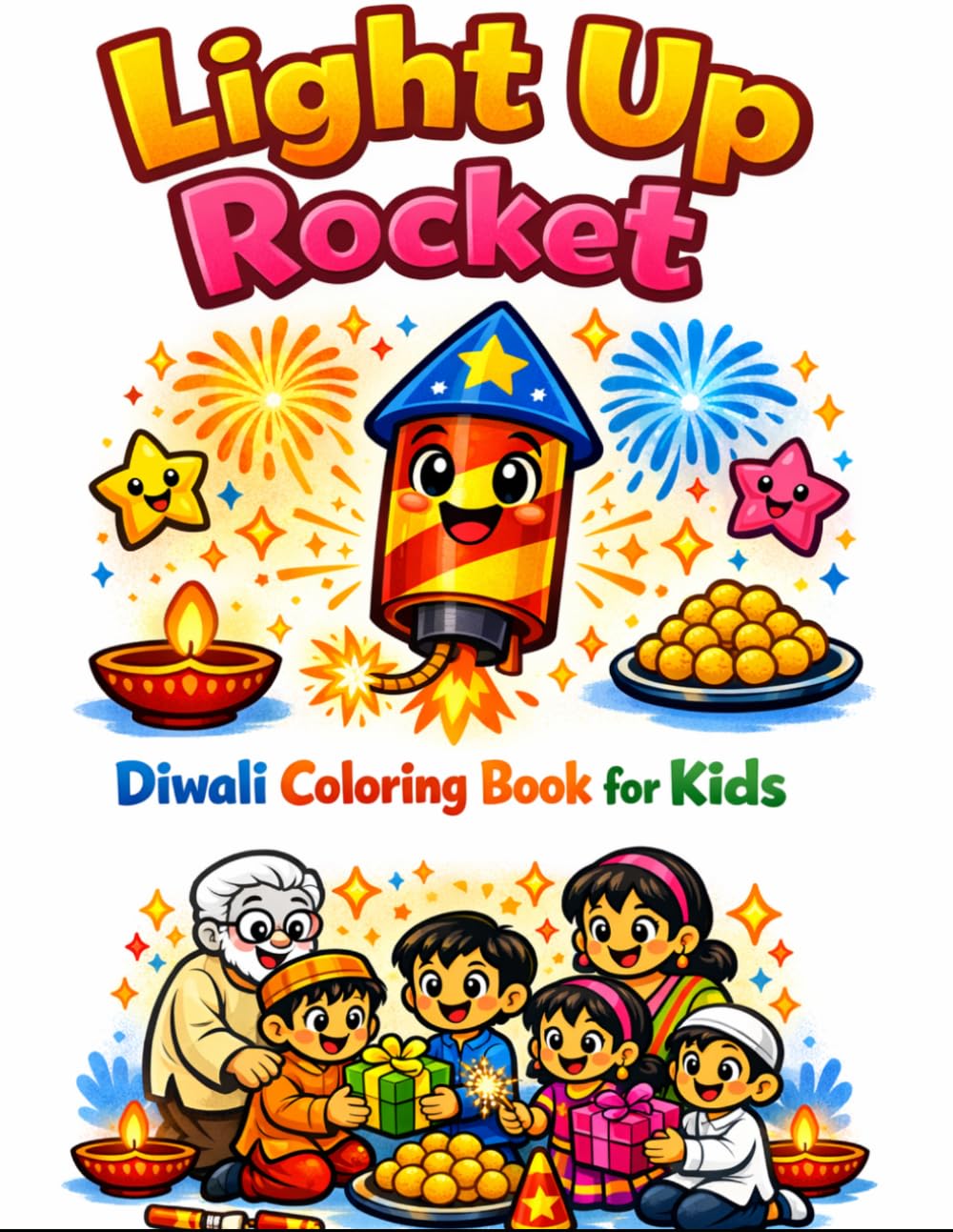 Light Up Rocket :Diwali Coloring Book for Kids: A Fun Diwali Coloring Book for Kids Ages 4–8 with Diyas, Rockets, Rangoli & Festive Joy