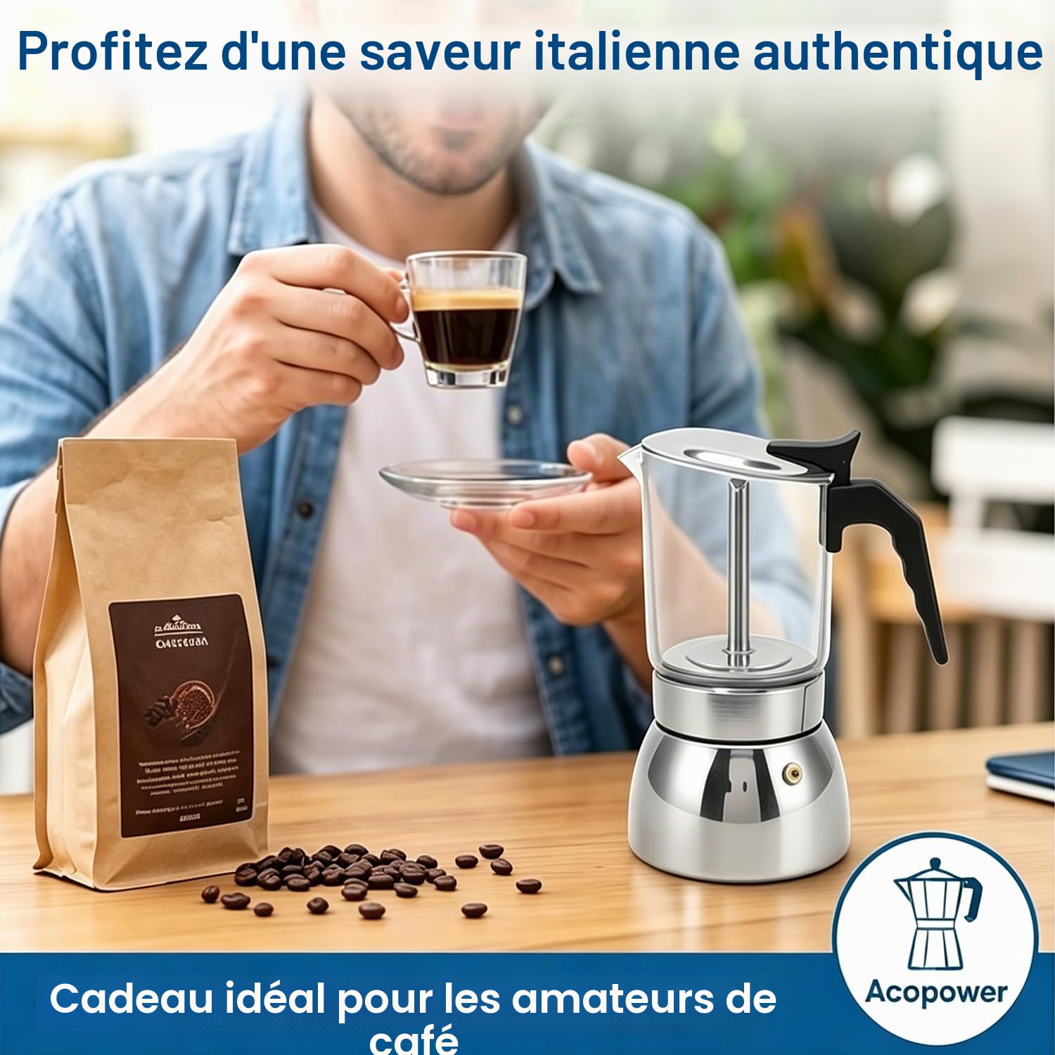 Pilipane Cafetière Moka à Induction, Cafetière Pour Café Italien, 200 Ml/300 Ml En Verre Transparent Et Acier Inoxydable, Cafetière Design(300ml)