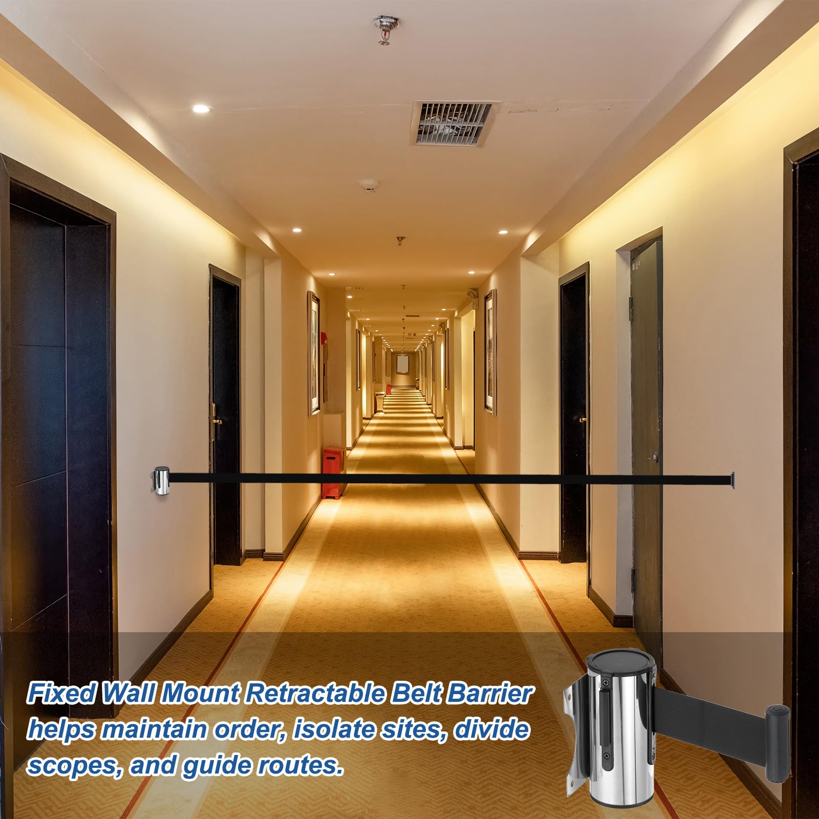 QUARKZMAN Soporte De Pared Fijo Barrera Retráctil De Cinta 6.56 Pies Cintas Retráctiles Fijas Para Control De Multitudes Para Colas Tienda Minorista Estadio Negra Con Caja De Acero 4pcs