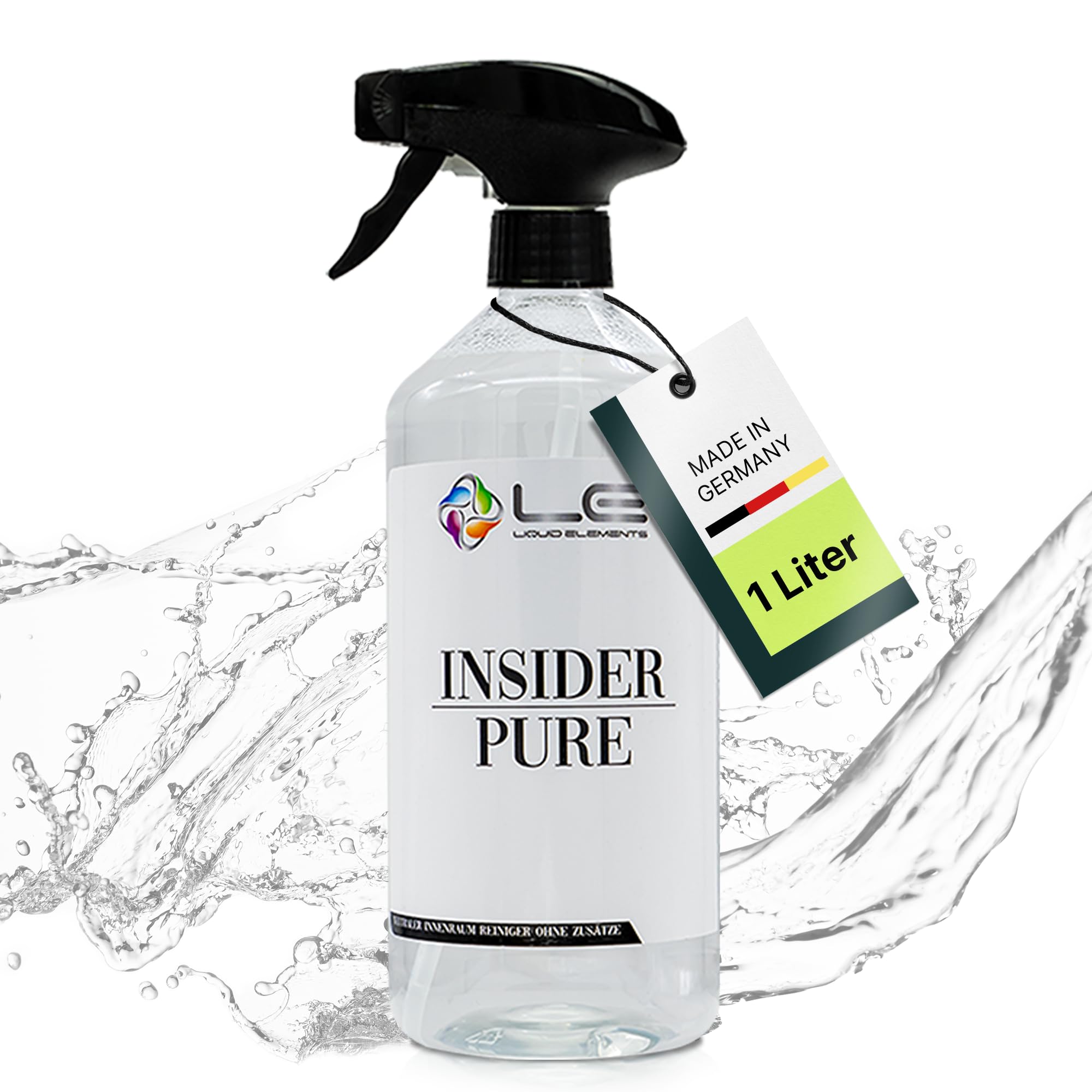 Liquid Elements – Insider Textil- und Innenraumreiniger Pure 1 Liter – Cockpit Reiniger für Kunststoff, Leder, Polster & Armaturen – Cockpitpflege Auto Innenraum Pure (Neutraler) Duft