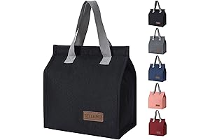 TELLUMO Lunch Bags for Women Men: Insulated Lunch Box for Office, Work (Black)