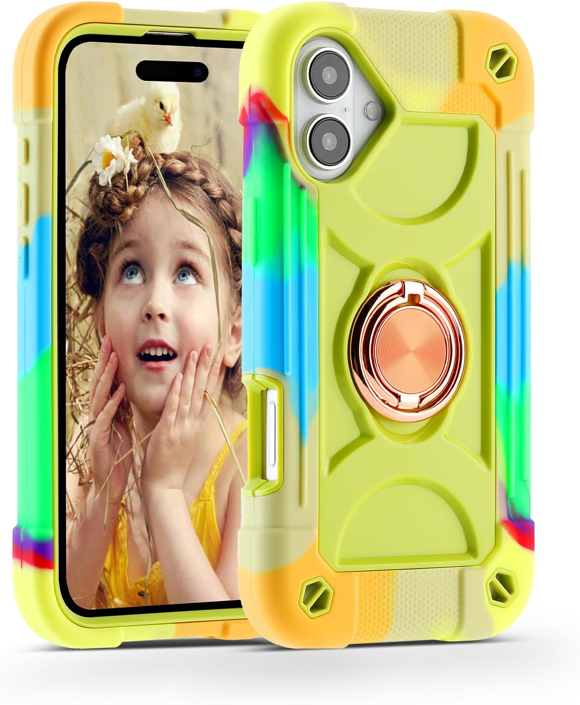 MARKILL Compatible with iPhone 17 Case 6.3 Inch with Built-in Kickstand, Military Grade Drop Protection Full Body Rugged Heavy Duty Protective Cover for iPhone 17 (Rainbow Green)