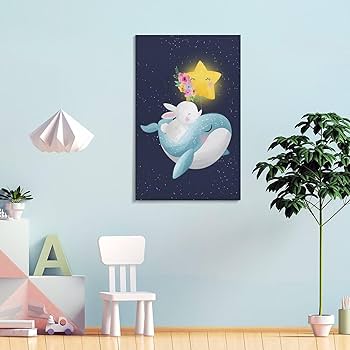 Amazon.co.jp: クジラとウサギのキャンバスアートポスター