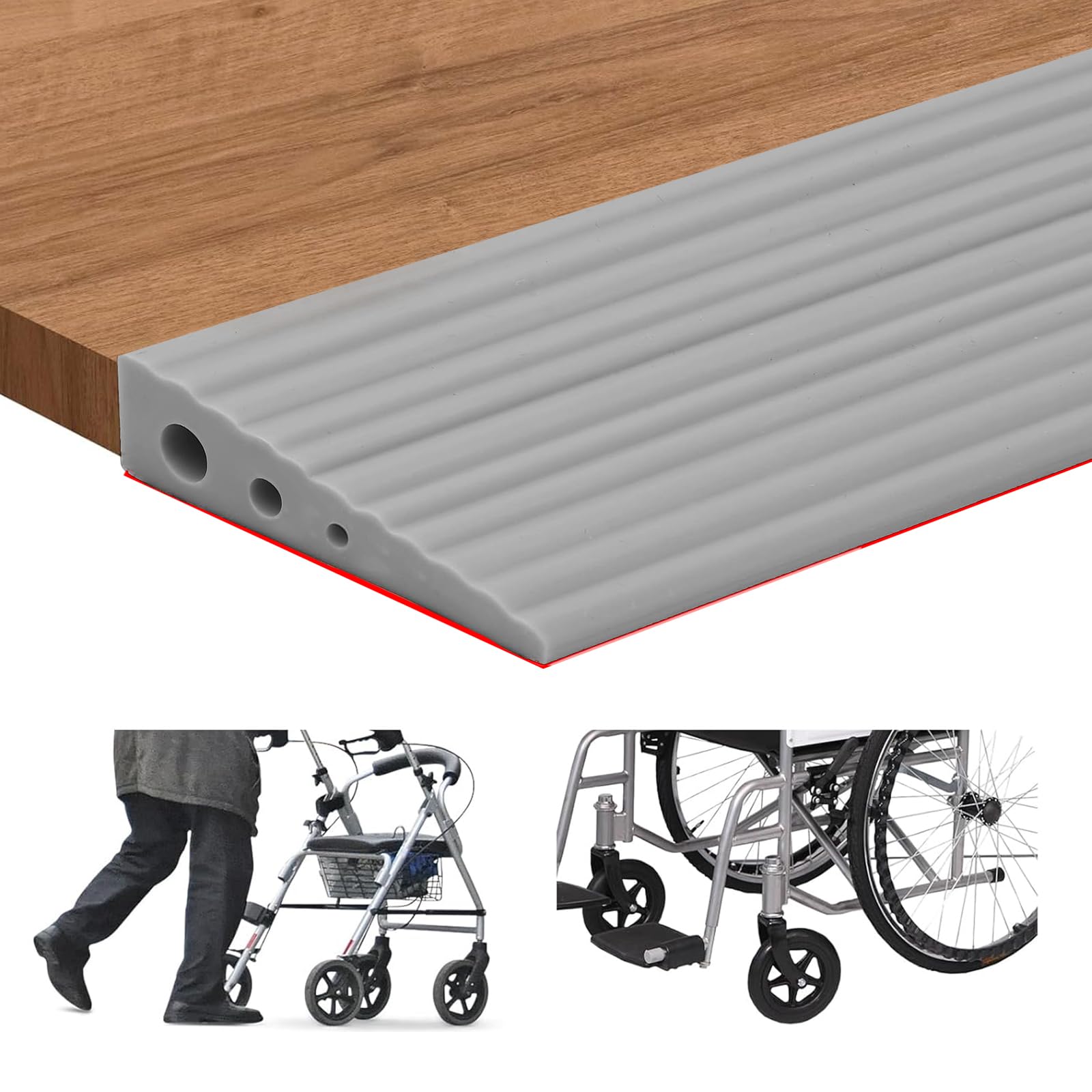 Rampa adhesiva para umbral de puerta, hecha de goma sólida, capacidad de carga 800 kg, rampa para silla de ruedas, aspiradora, robot, cochecito o patinete eléctrico (Gris, 2,5 cm de altura, 6,5 cm de