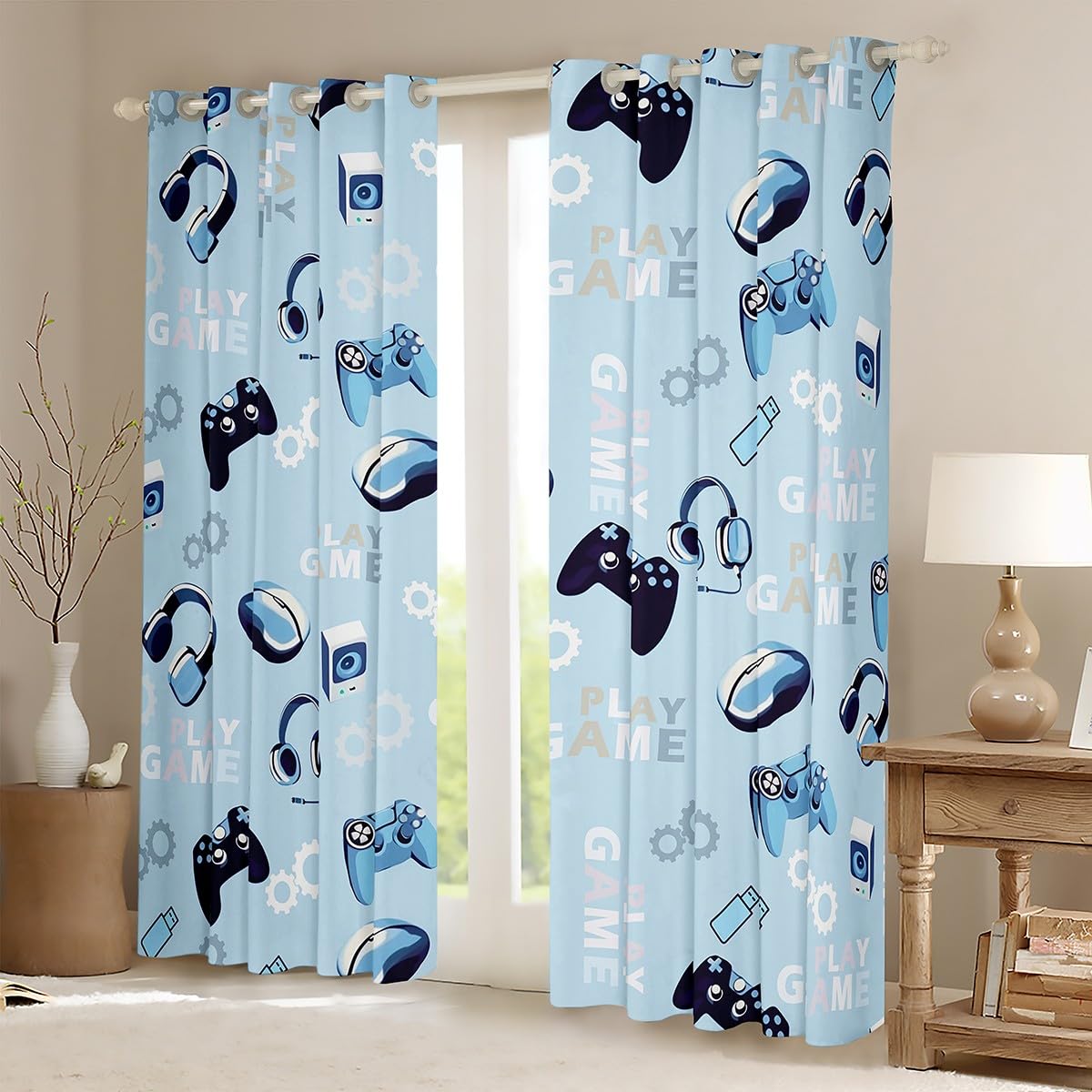 Tende moderne per finestre con mouse e auricolari, per ragazzi, ragazze e adolescenti, decorazione per la casa, per soggiorno, camera da letto, 167 x 228 cm