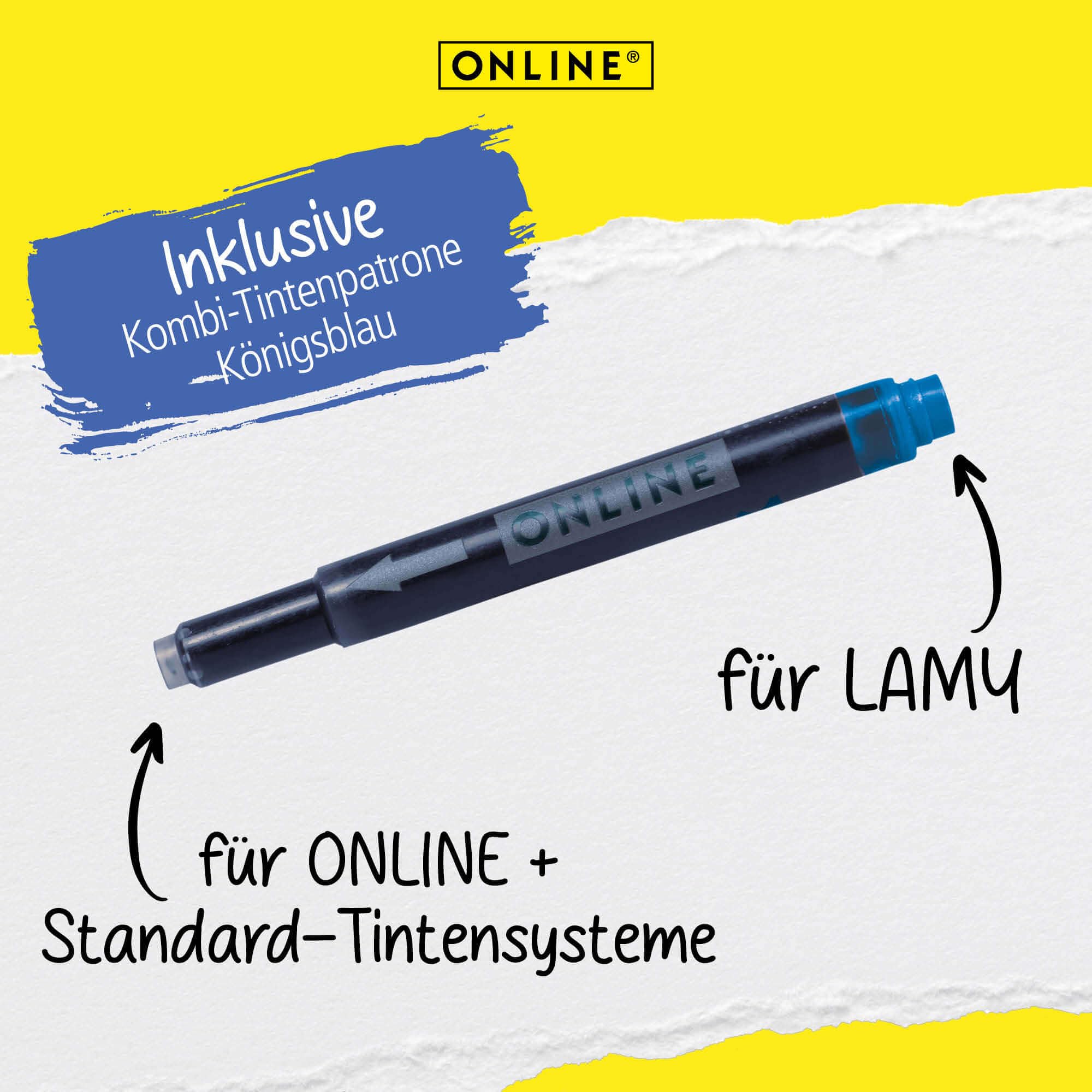 Online Rollerball Switch Plus Silver, Tintenpatronen-Rollerball und Touchpen in einem, Multifunktions-Stift für Büro oder Grundschule, für Standard-Tintenpatronen