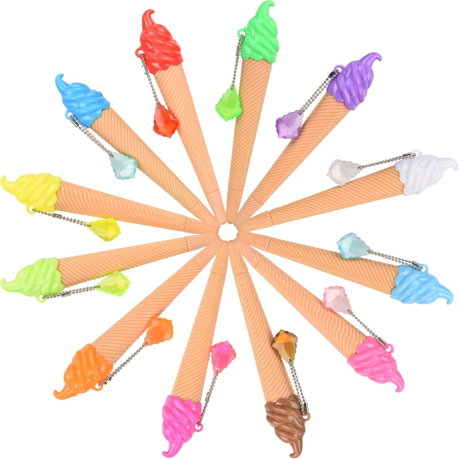 Outus 12 Pieces Ice Cream Pen Novelty Cute Ink Assorted Color Summer Writing Pen for Kids School Supplies Party Favor