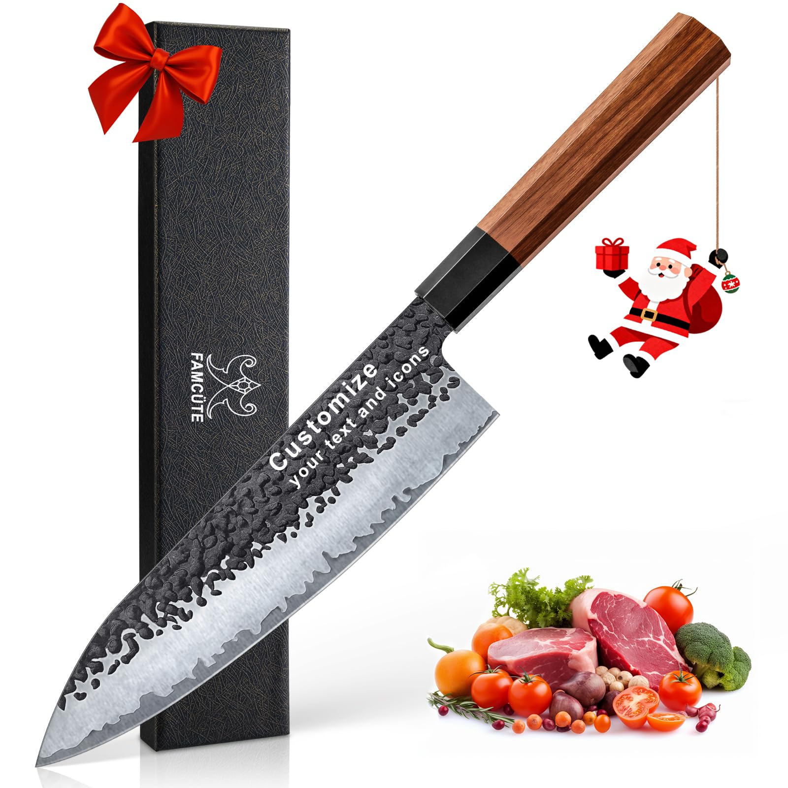 FAMCÜTE Customize Japanese Knife, Hand Forged 8 inch Chef Knife - High Carbon...