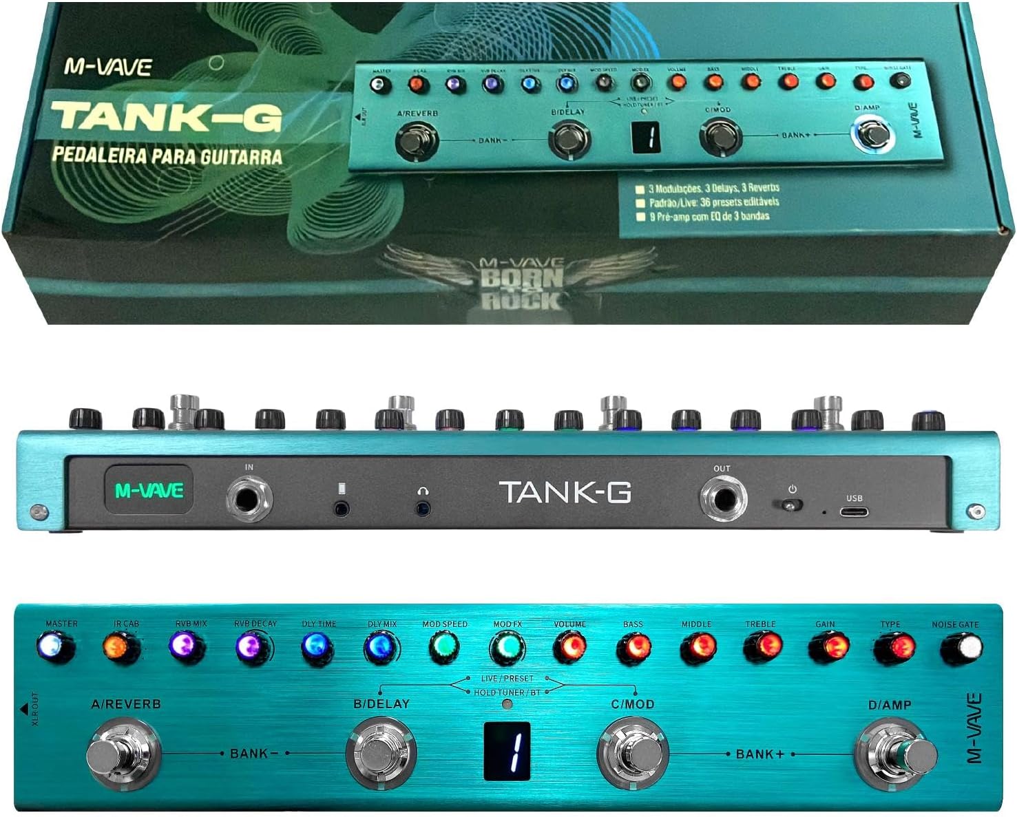 Multi Effects Guitar Pedal - Digital Electric Guitar Effector with 36 Editable Presets, Chorus, Delay, Reverb, MOD, IR Loading, Recording, Tune, Tank-G Effector (Tank-G)