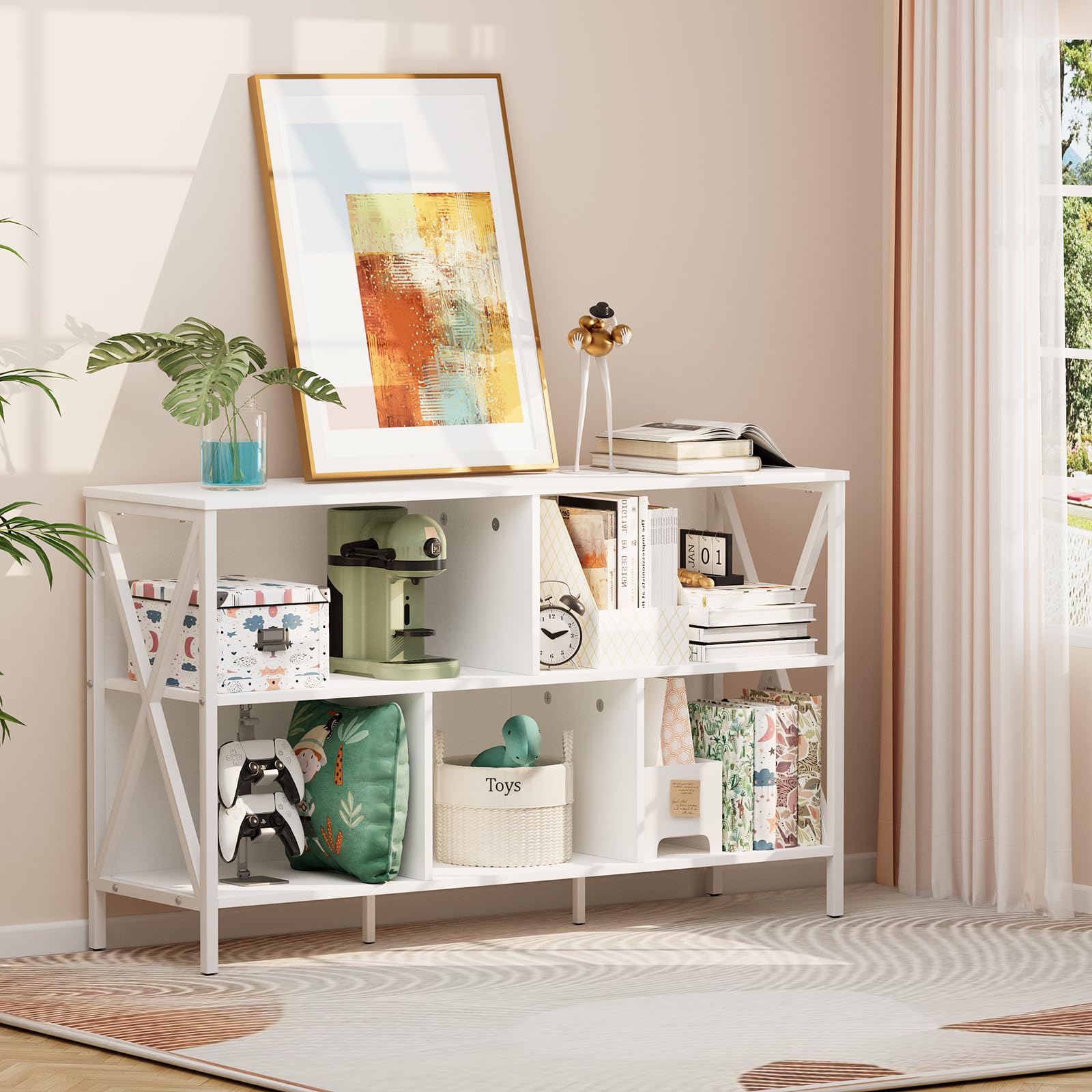 Estante Organizador De Almacenamiento De 5 Cubos, Estantería Horizontal Industrial, Estantería Corta Y Ancha, Estante Bajo Y Grande Para Libros, Organizador De Almacenamiento De Metal, Estante Abierto
