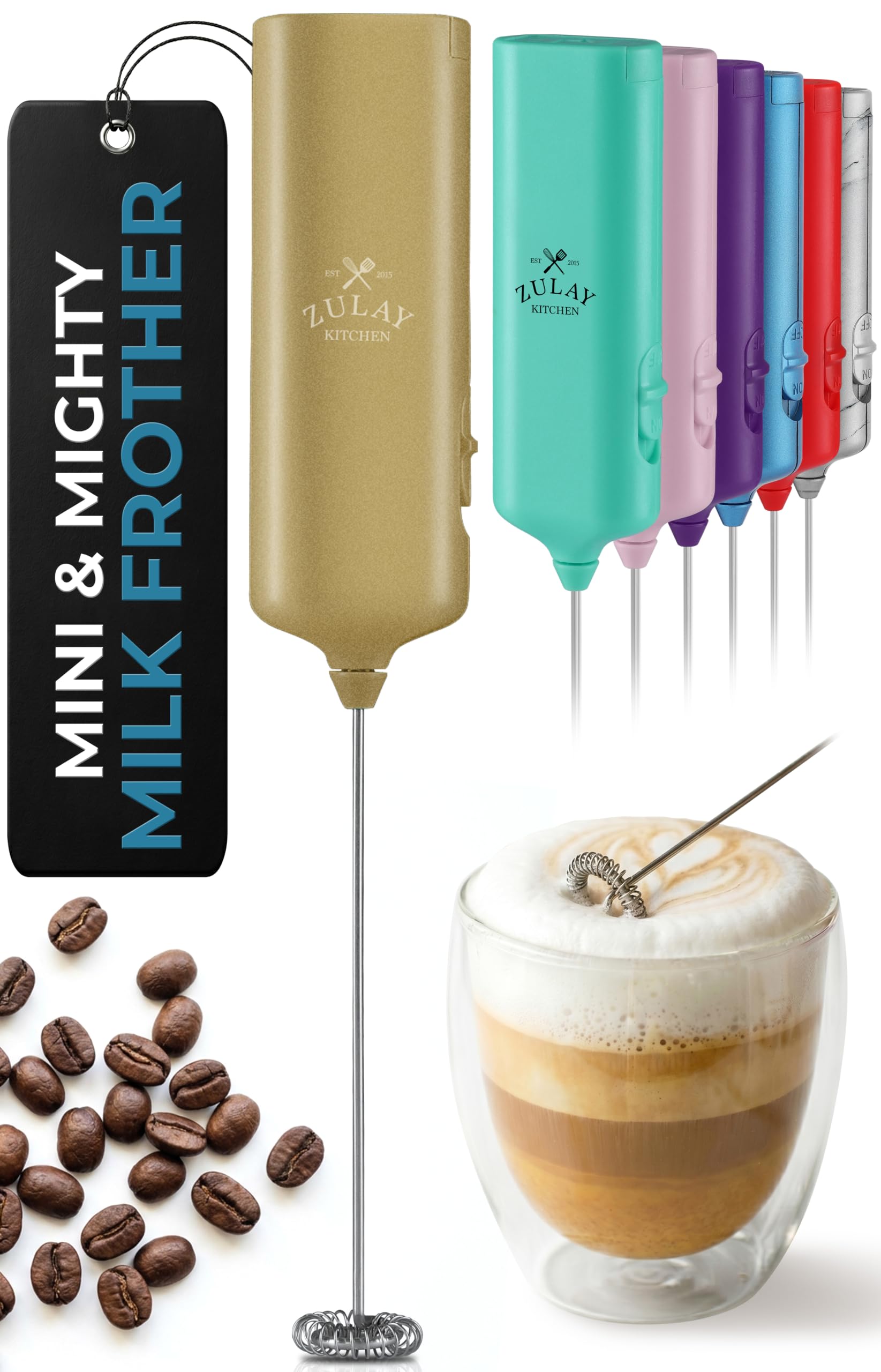 Mini &amp; Mighty Milk Frother Wand – Powerful Handheld Coffee Frother, Battery Operated Drink Mixer – Compact Pocket Size – Detachable Whisk for Latte, Cappuccino, Matcha, Hot Chocolate