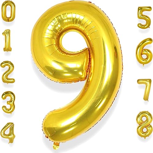 AULE Globos dorados grandes de 40 pulgadas con número 9, globos de helio de aluminio grandes del 0 al 9, decoraciones gigantes de fiesta de 9 disponible en Yaxa Peru