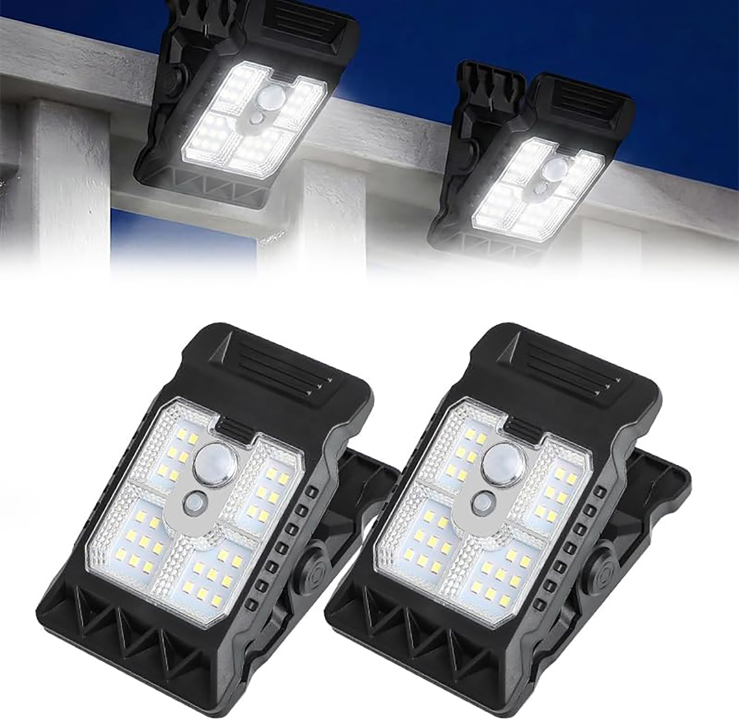 2026 New Clip On Solar Lights Outdoor, Solar Clip Light with Motion Sensor, Portable Outdoor LED Light, Adjustable Clips On LED Light for Fence, Wall, Garage, Patio Umbrella (2Pcs)