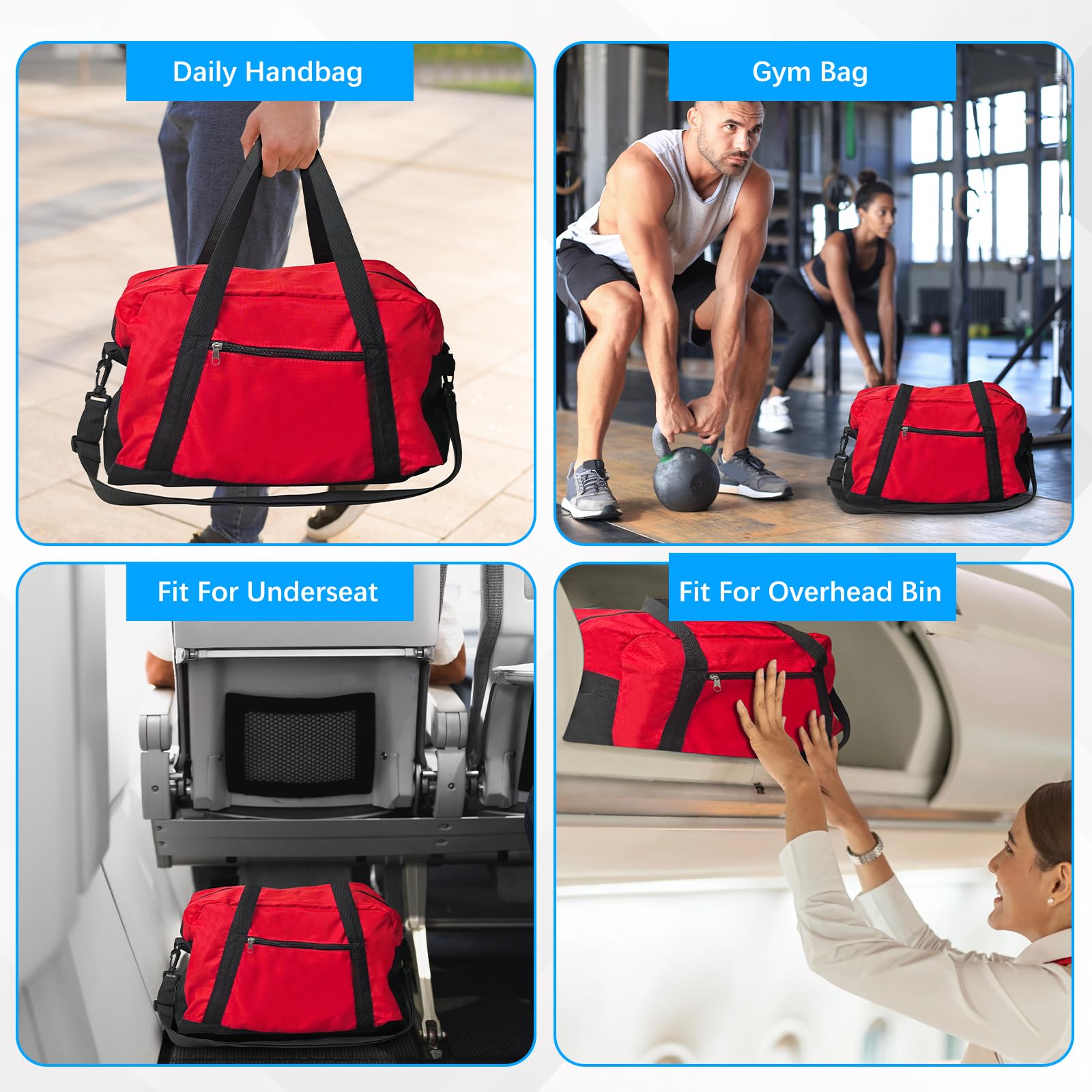 Mała torba sportowa, 40 x 20 x 25 cm, torba podróżna na bagaż podręczny Ryanair, wodoszczelna torba gimnastyczna z regulowanym paskiem, 20 l, mała torba sportowa dla mężczyzn i kobiet, na siłownię, do