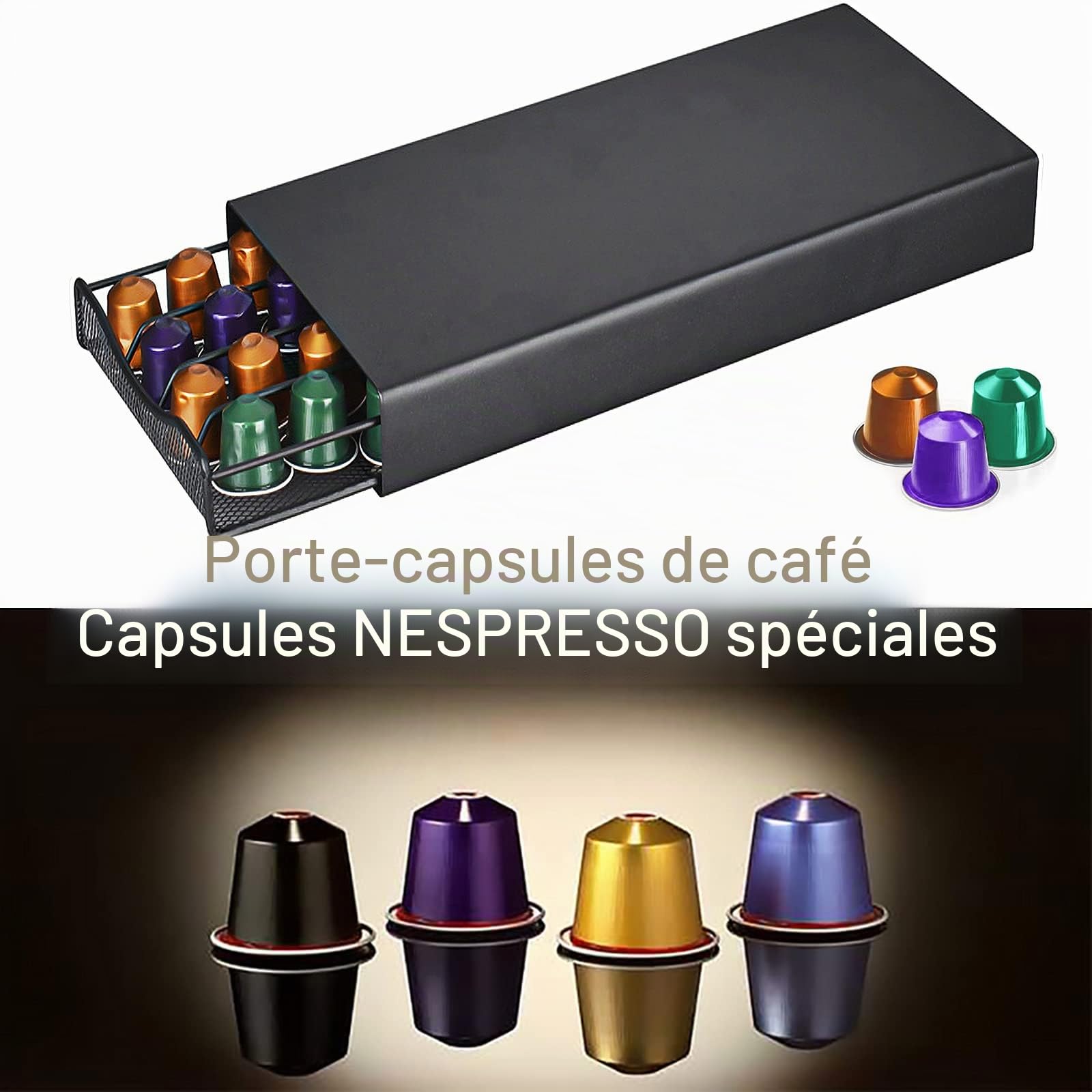 Porte Capsules Vleuexe Tiroirs à Capsules de café Organisateur Support à capsules à café 40 Pcs,Tiroir en maille de Plateau Rangement Stockag e Pour Machine à Café de Dosettes de Café