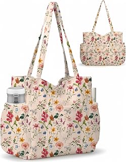 Hatisan Corduroy Tote Bag for Women - Large Capacity with 6 Pockets, Cute Crossbody Shoulder Bag for Work Travel Gym