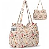 Corduroy Tote Bag for Women,Large Capacity Cute Tote Bags With 6 Pockets,Crossbody Shoulder Handbag for Work Travel Gym