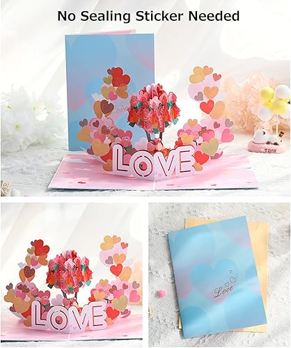 Miniatura 3 de Tarjeta de San Valentín 3D romántica de 6 x 8 pulgadas, tarjeta de amor para el día de la madre, tarjeta desplegable con sobre, tarjeta extraíble en